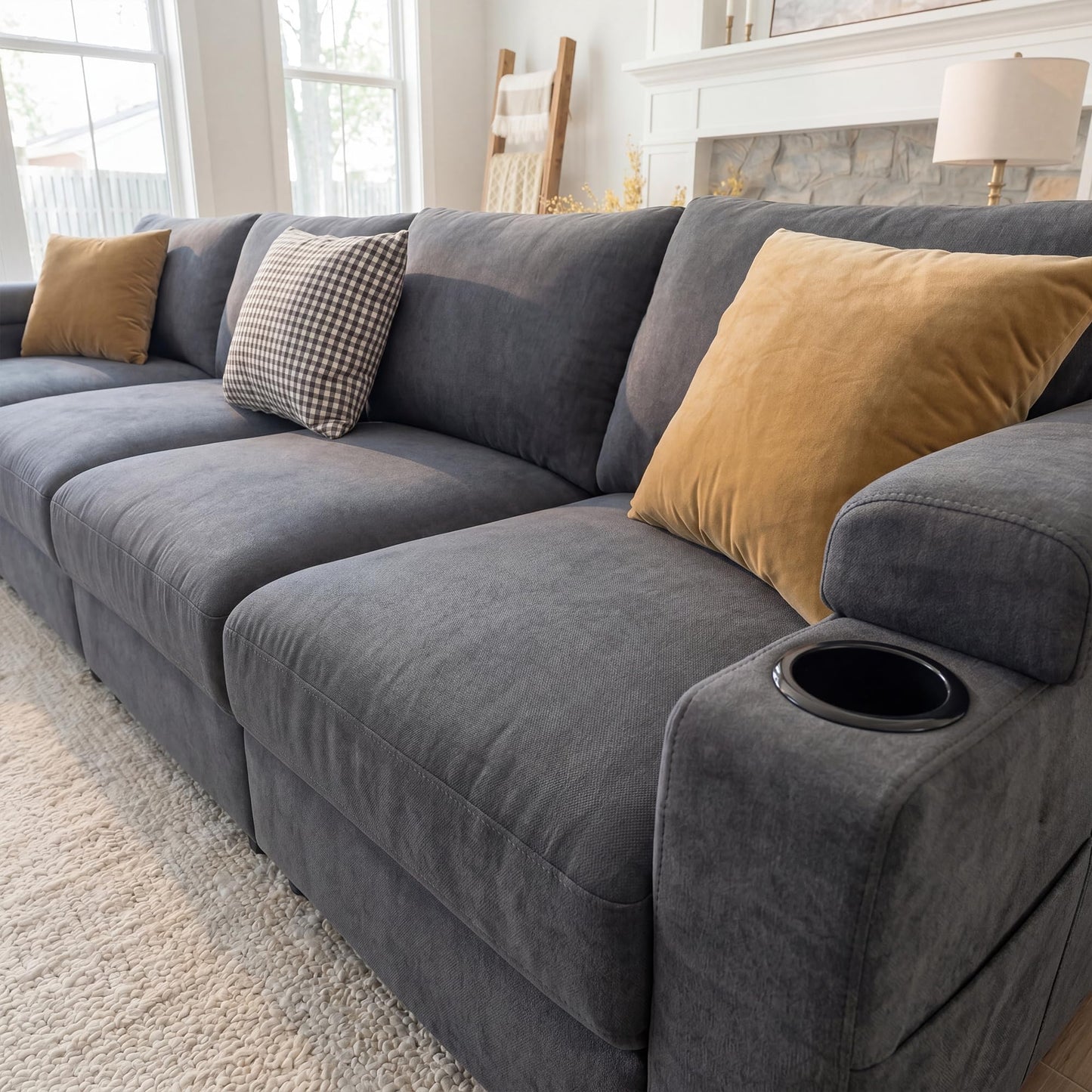 Sectional Couches for Living Room FSC Certified Velvet Modular Couch Oversized Cloud U Shaped Convertible Sleeper Sofa Chaise Detachable Armrest Cushion (Velvet Grey, 4 Seat)