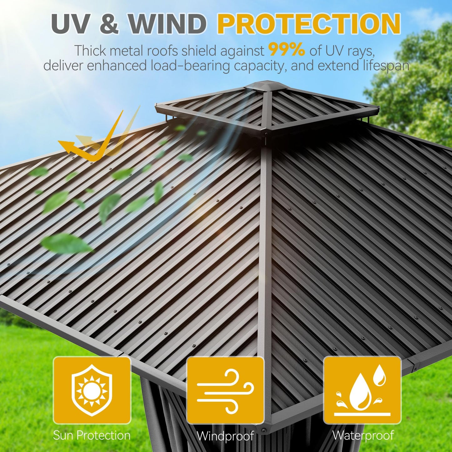 DWVO 12x12ft Metal Gazebo Hardtop Double Roof Canopy Outdoor Gazebo Galvanized Roof with Netting and Curtain Garden Tent for Patio, Backyard and Deck
