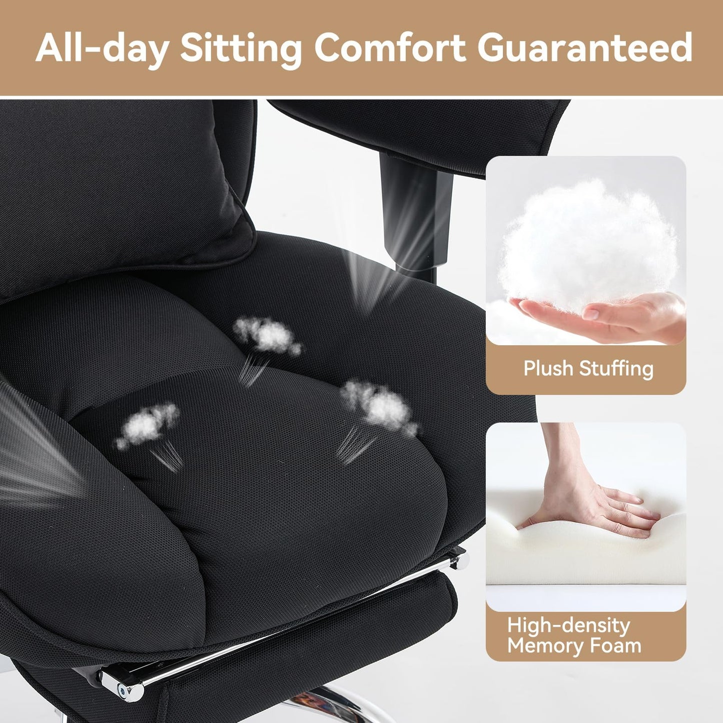 Efomao Big and Tall Office Chair with Footrest - Breathable Mesh Executive Chair, Heavy Duty Computer Desk Chair for Home Office, Ergonomic Lumbar Support & Reclining Mesh Gaming Chair, Black