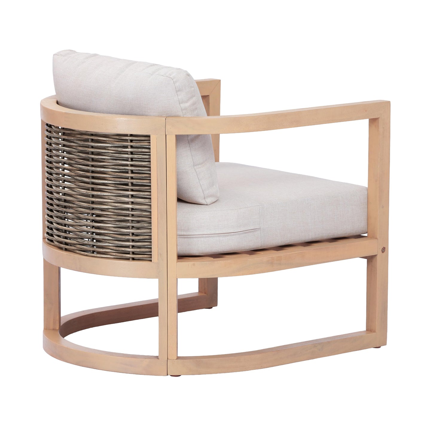 Merax Outdoor Acacia Wood Club Armchair wtih Coushions Set of 2, Patio Sofa Chair with Rattan-Woven Back, Sturdy Base for Porch, Lawn, Backyard, Balcony, Light Teak