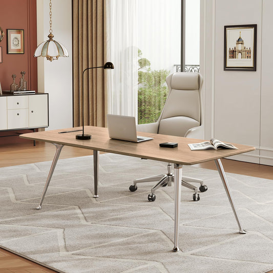 MesaSync 60-Inch Executive Desk, Wooden Office Computer Desk with USB Ports, Large Modern Writing Table, Workstation Business Furniture Minimalist Style for Home Office (Light Brown, 60 Inch)