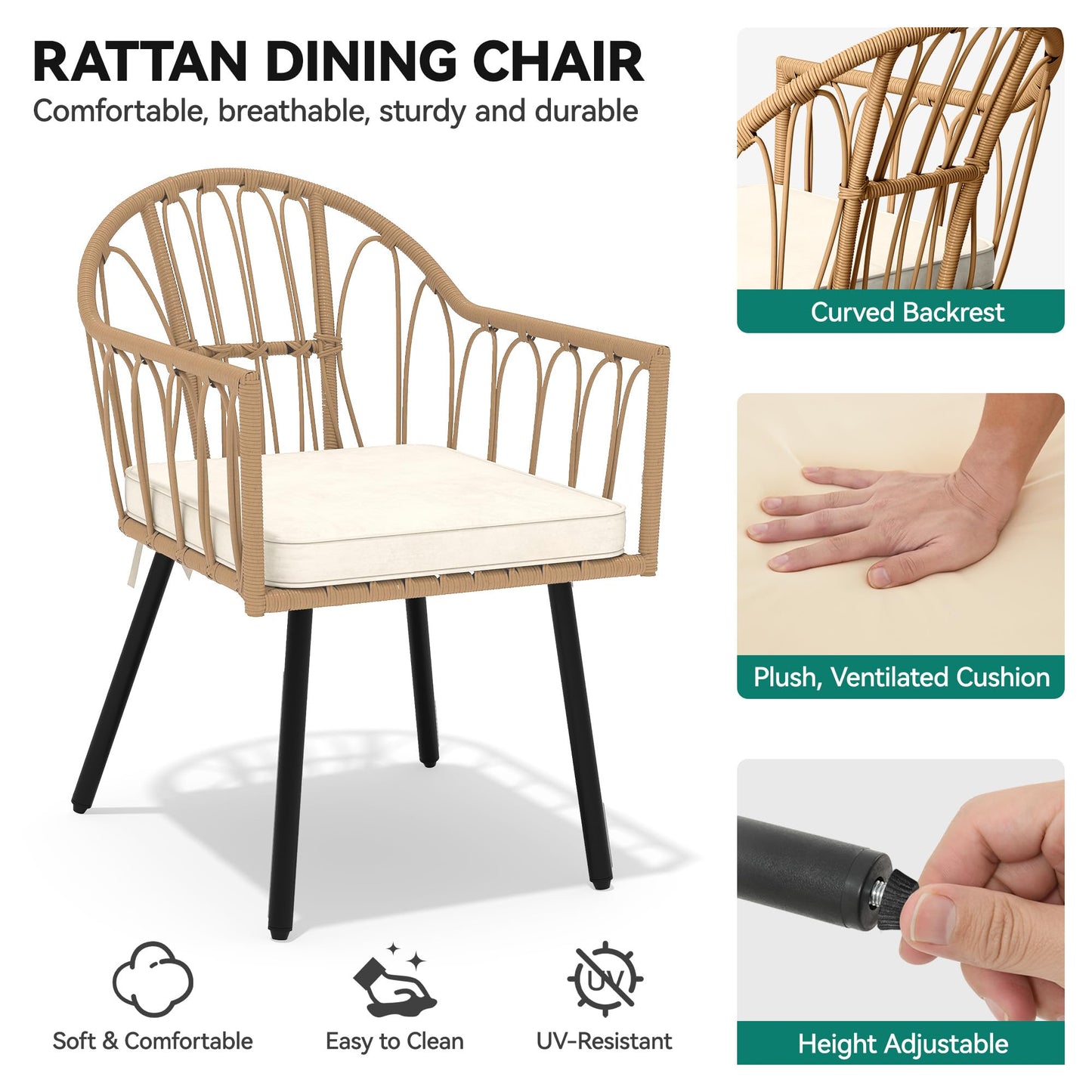 YITAHOME Outdoor Patio Dining Set 5pcs 59" Outdoor Table and Chairs Patio Dining Furniture Sets for 4/6 with Umbrella Hole Outdoor Dining Table Set for Garden Lawn Porch Indoor Brown