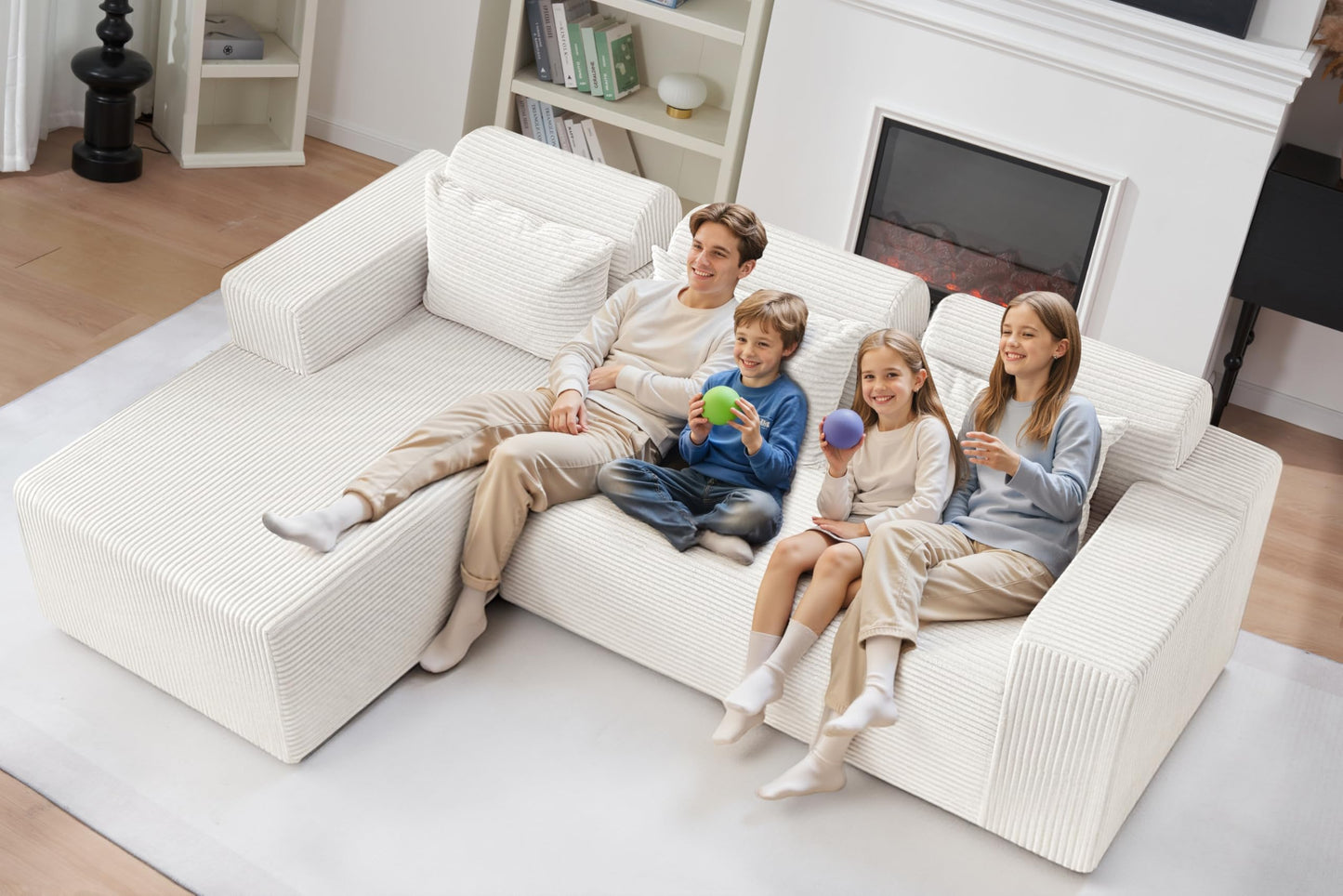 HABUTWAY Sectional Couches for Living Room,No Assembly L Shaped Couch 105" Modular Sectional Sofa Couch with Deep Seat,Cloud Couches Furniture Sets for Apartment,Corduroy (Beige, Left Facing)