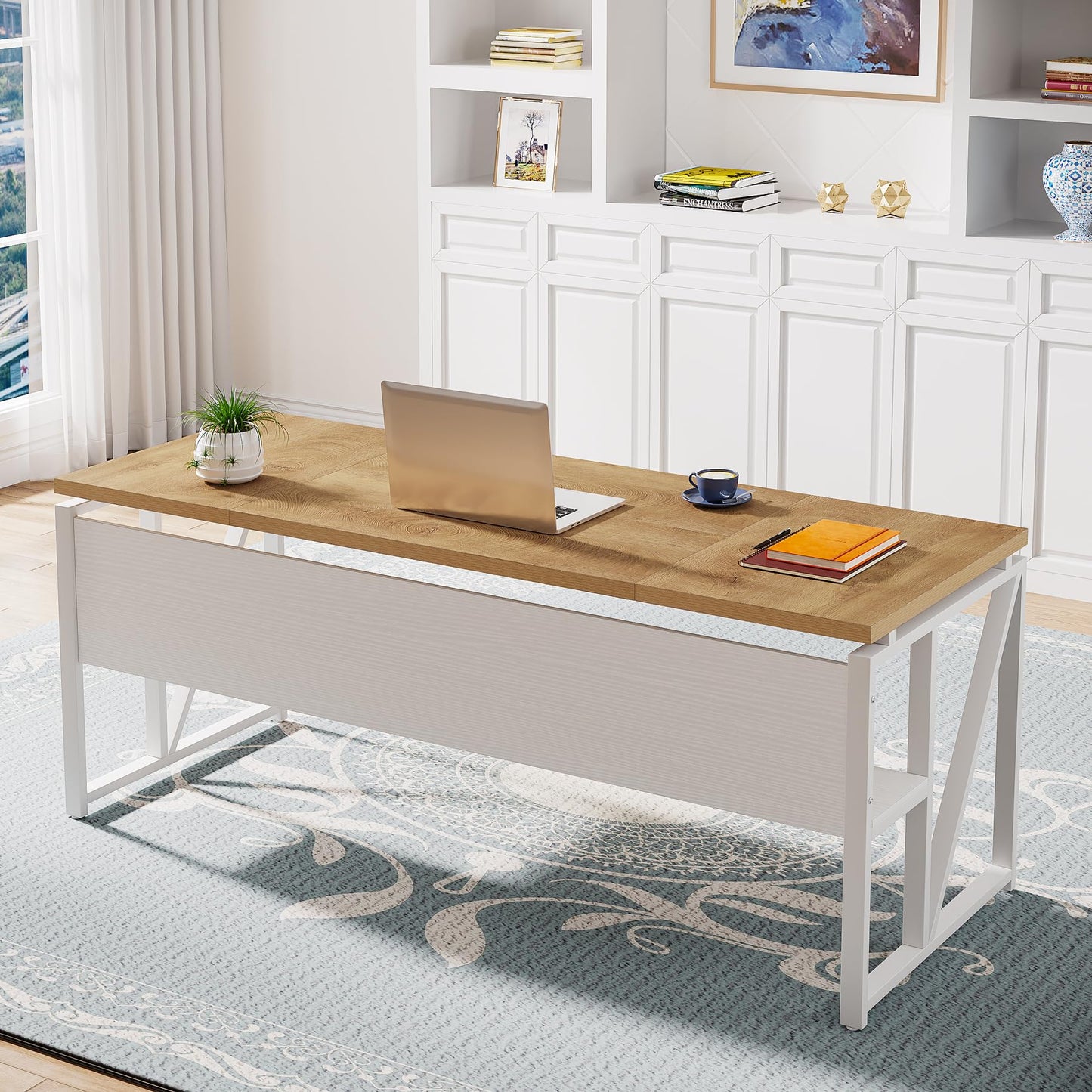 Tribesigns L Shaped Desk with Drawer Cabinet, 63" Executive Computer Desk and lateral File Cabinet, 2 Piece Home Office Furniture with Drawers for Hanging, Doors with Locks (Light Walnut, 63 inches)