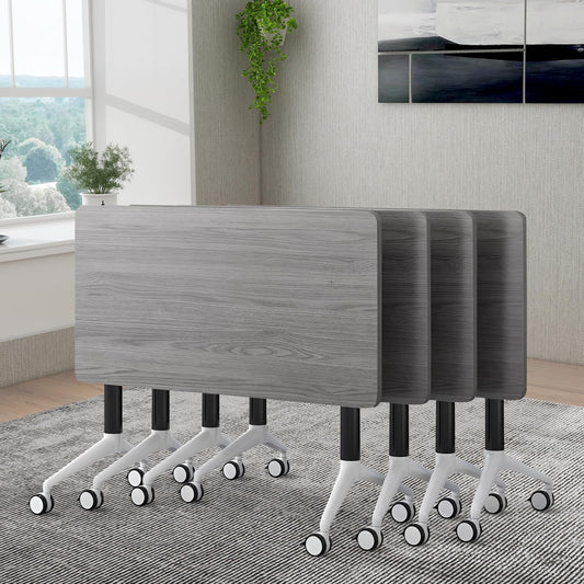 ZanyCajole Conference Room Table, Folding Conference Table with Silent Wheels, Modular Flip Top Mobile Training Tables for Office, Training Room, Meeting Rooms, School, 2-16 Person (4, Grey, 55.1in)