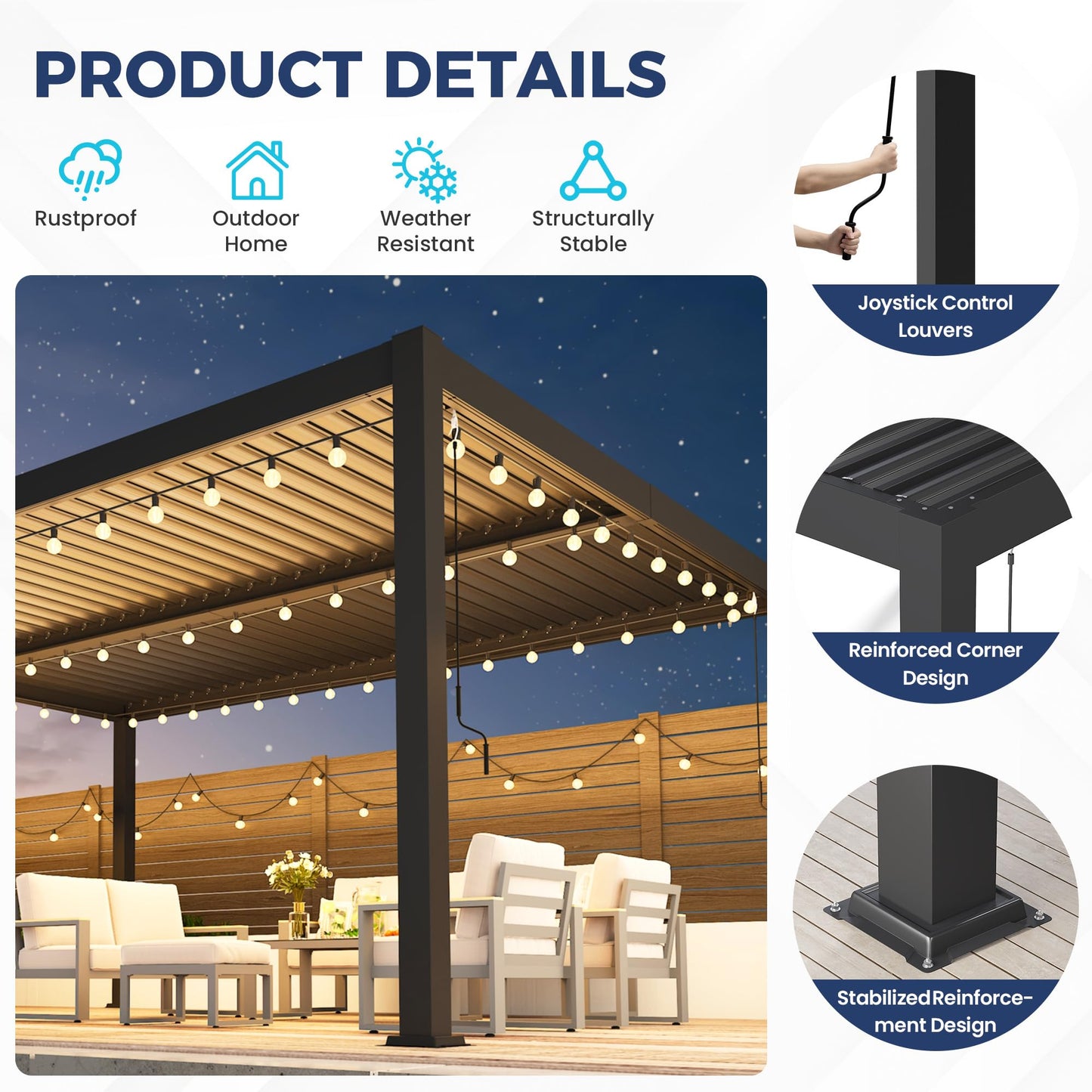 12' x 16' Louvered Pergola, Outdoor Pergola with Metal Adjustable Louvered Roof & Gutter System, Hardtop Patio Gazebo for Backyard, Patio, Garden, Dark Gray