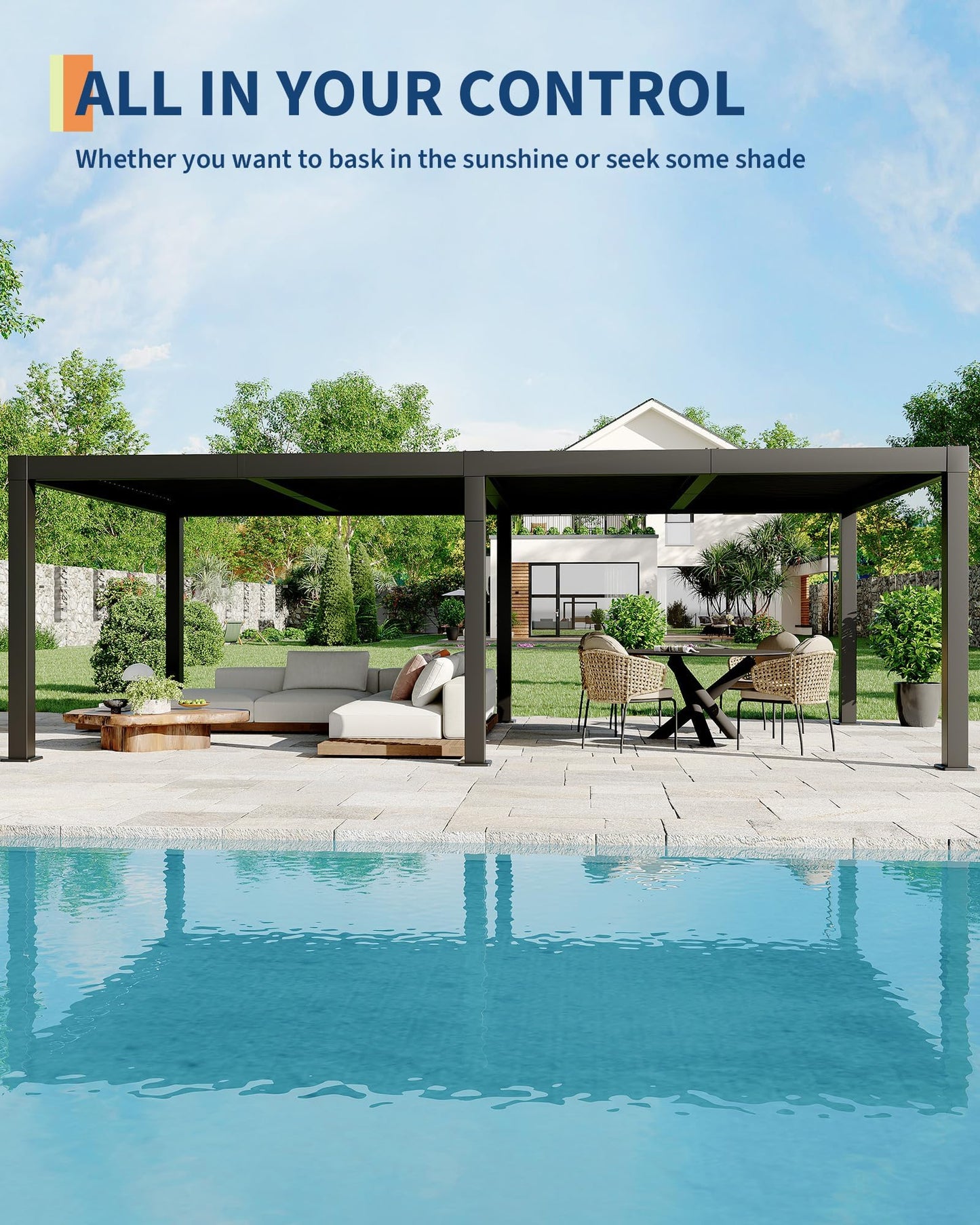 Garvee 12x24ft Louvered Pergola - All-Aluminum Outdoor Pergolas with Adjustable Louvered Roof, Integrated Drainage System, Outdoor Gazebo for Deck, Patio, Backyard and Garden, Gray