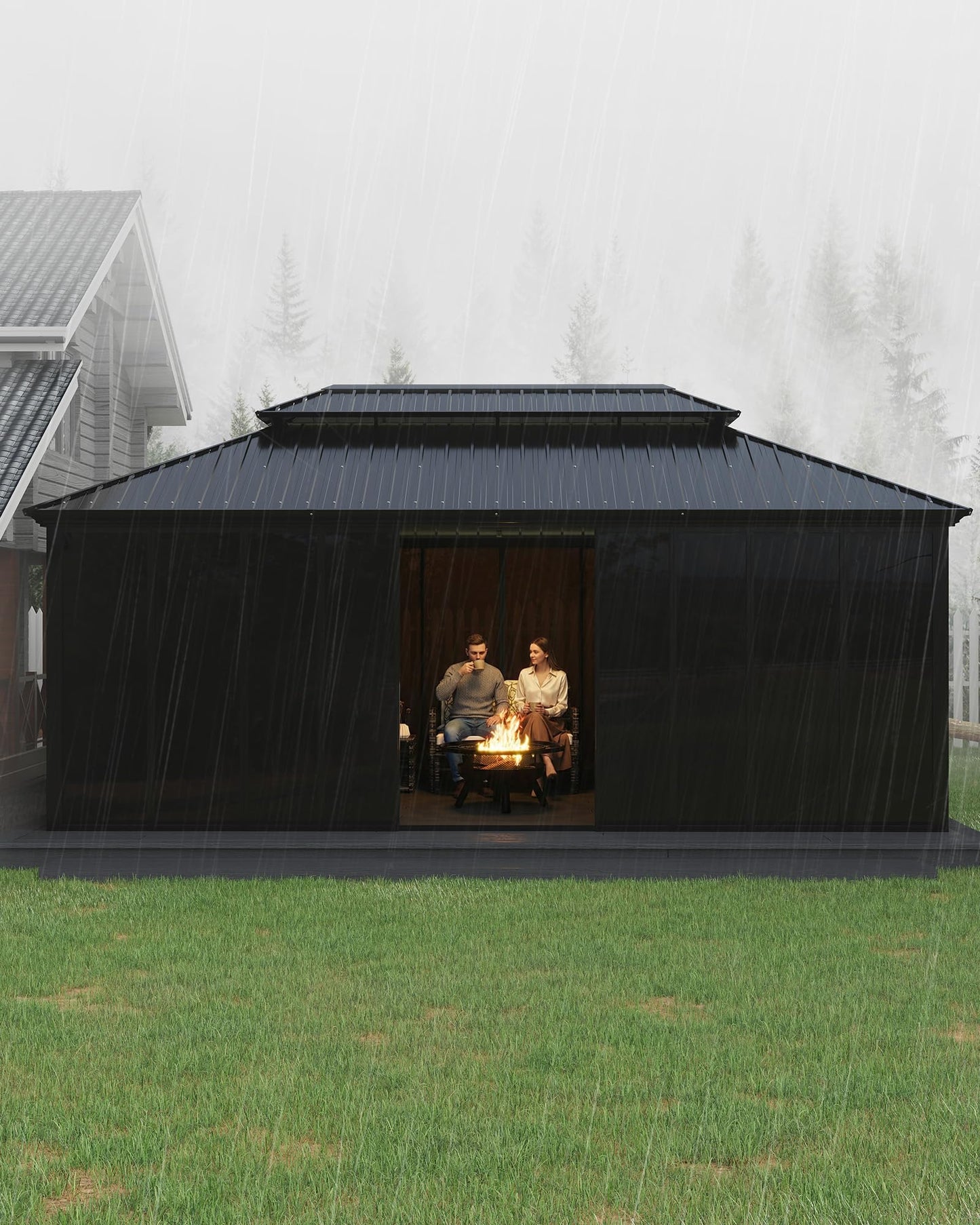 GarveeLife 12x20 ft Sunroom Hardtop Gazebo, Enclosed Gazebo with Floor-to-Ceiling Sliding Doors, All-Aluminum Alloy Frame, Screen Outdoor Room Solarium for Backyard, Patio, and Deck