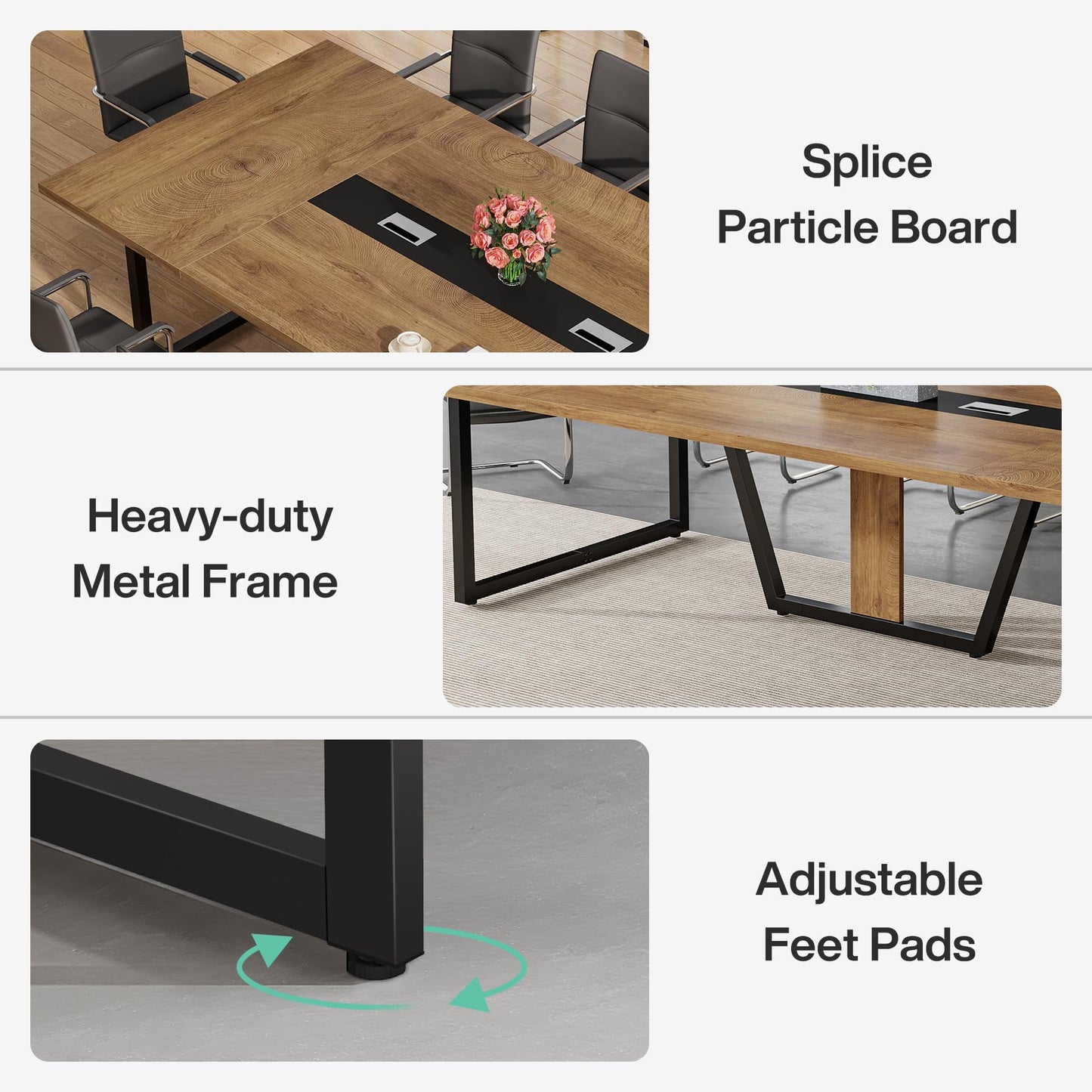 Tribesigns 8FT Conference Table, 94.49 L x 47.24 W x 29.53 H Inches Large Meeting Podcast Table for 10 People, Business Style Wooden Training Table with Strong Metal Frame for Office Conference