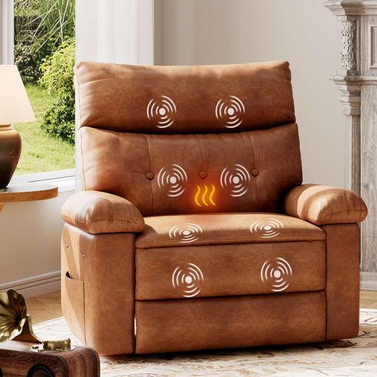 GarveeHome Oversized Recliner Chair, Extra Wide Manual Recliner with Heat and Massage, 400lbs Heavy Duty PU Leather Single Sofa, Large Lazy Chair for Big and Tall Adults, Living Room & Bedroom