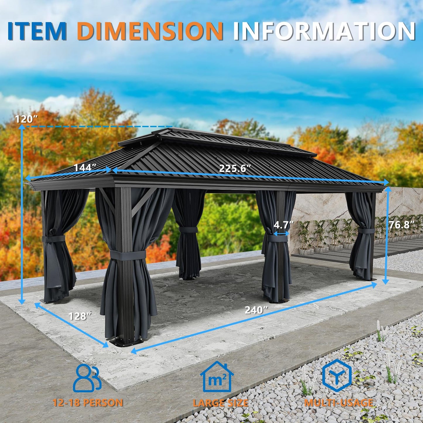 HOTEEL 12x20 Hardtop Gazebo on clearance with Metal Roof & Drainage System, Heavy Duty Galvanized Steel Gazebo with Aluminum Frame, Privacy Curtains and Netting, for All-Weather, Black (2026 Upgraded)