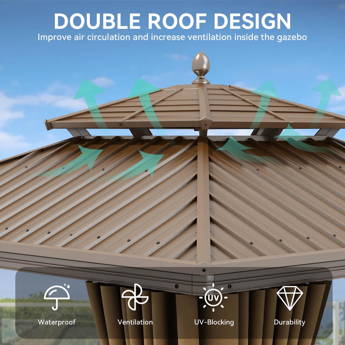 YITAHOME 10x10ft Hardtop Gazebo with Nettings and Curtains, Aluminum Frame Heavy Duty Double Roof Galvanized Steel Outdoor for Patio, Backyard, Deck (Bronze)