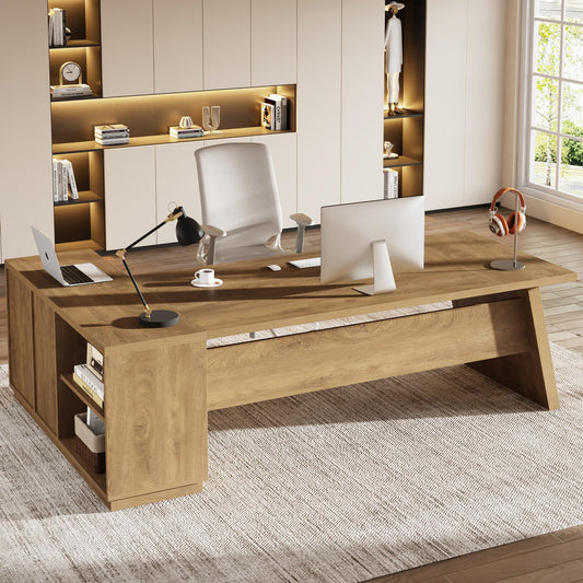 Tribesigns 78" L-Shaped Executive Desk, Large Modern Office Desk with Drawers and Lateral File Cabinet, Business Furniture with Storage Shelves, Big Computer Table for Home Office (Brown)