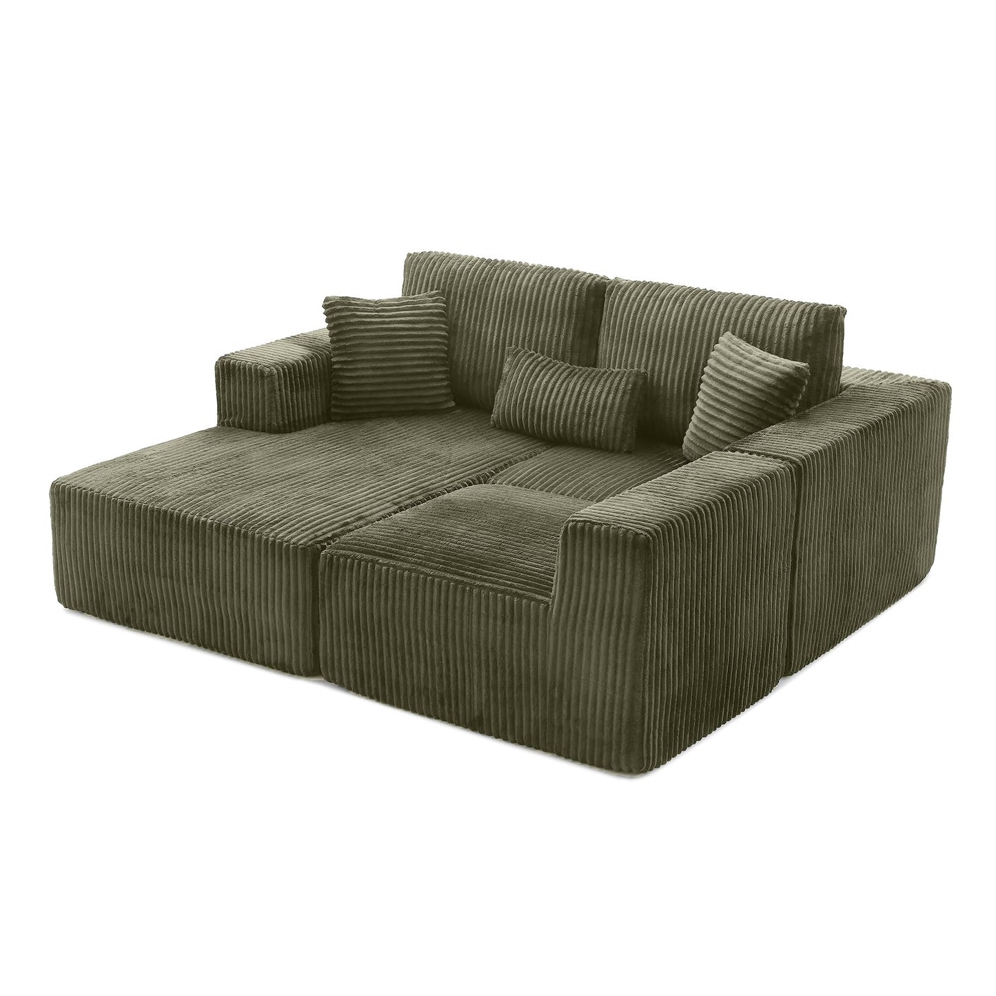 109" Modular L-Shaped Corner Cloud Sofa Corduroy Modular Couches with Deep Seat, 3 Pieces Compressed Boneless Sofa W/Left Chaise Lounge and 4 Pillows for Living Room