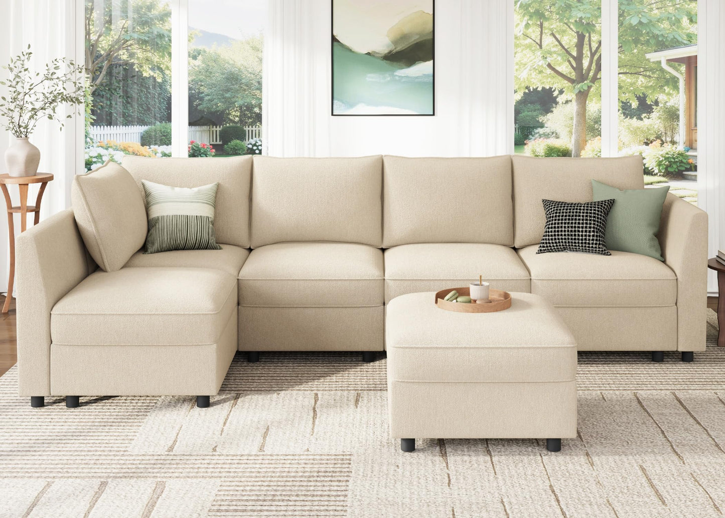 HONBAY Modular Sectional Couch L Shaped Sectional Sofa with Storage, Convertible Couches for Living Room - Beige