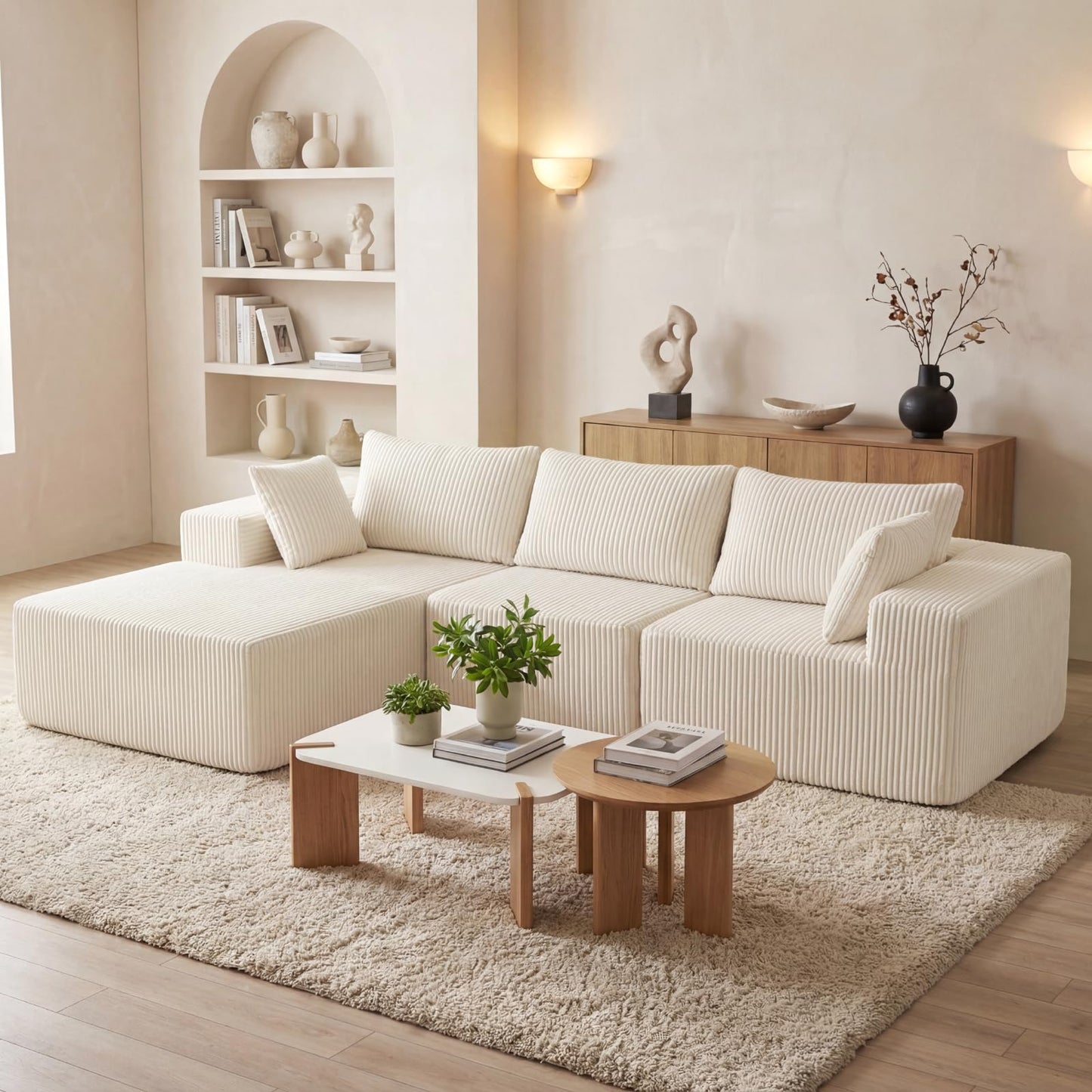 DUMOS 108” Modular Sectional Sofa, Cloud Sectional Couch with Deep Seat, Modern Modular L-Shape Sofa Couch with Chaise,Upholstered Boneless Couches for Living Room Bedroom (Beige,Left Facing Chaise)
