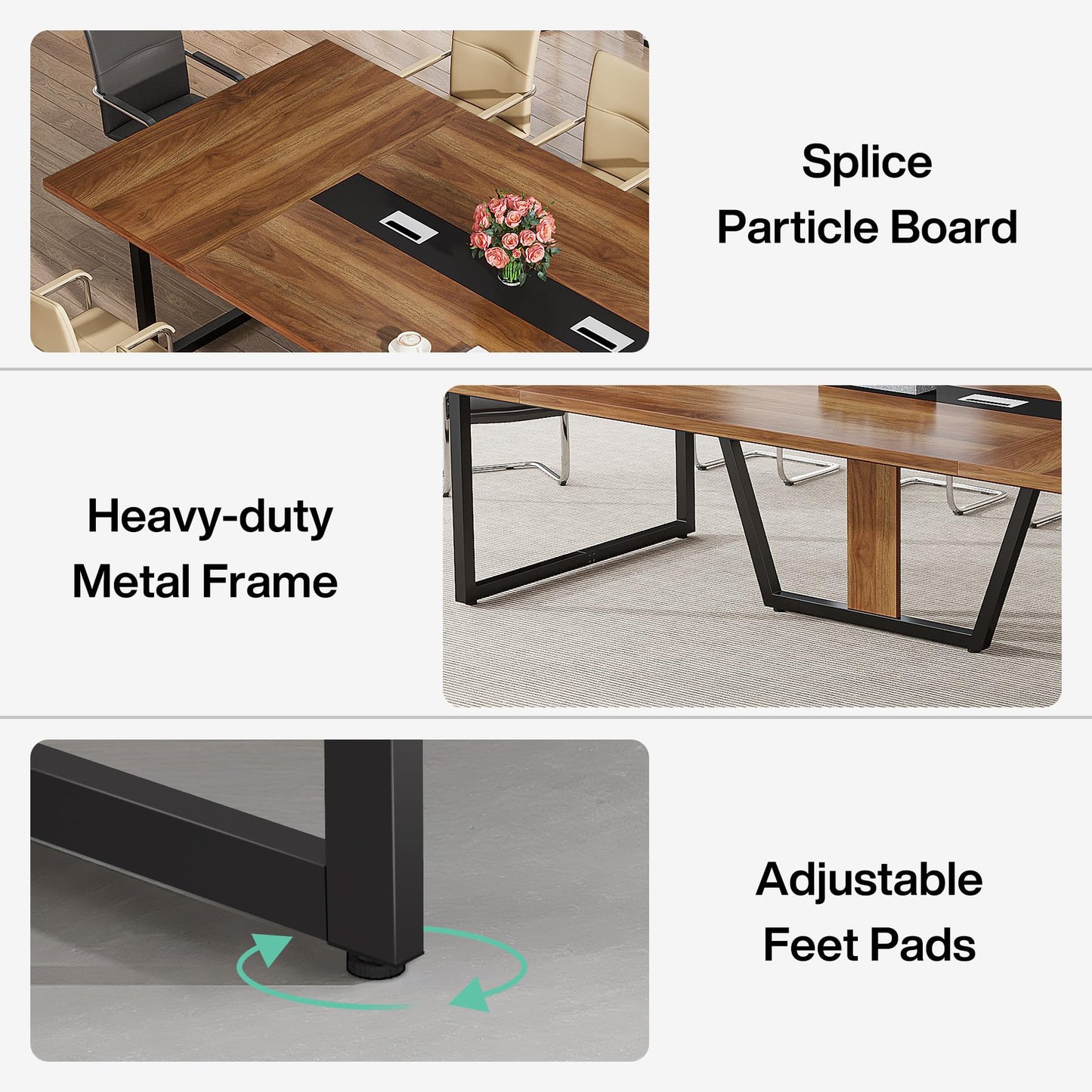 Tribesigns 8FT Conference Table, 94.49 L x 47.24 W x 29.53 H Inches Large Meeting Podcast Table for 10 People, Business Style Wooden Training Table with Strong Metal Frame for Office Conference