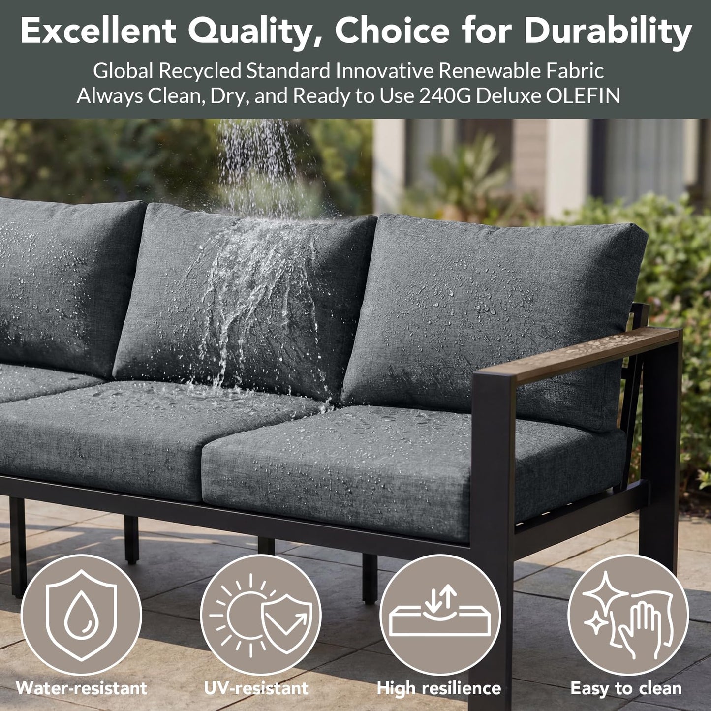 SAILARY Outdoor Patio Furniture Set 7 Pieces Luxury Aluminum Patio Conversation Set with Coffee Table and 2 Ottoman 9 Seats, Thick Cushions, Large Sectional Sofa for Porch, Balcony, Deck, Yard, Gray