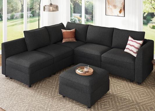 HONBAY Modular Sectional Couch L Shaped Sectional Sofa with Storage, Convertible Couches for Living Room - Linen Grey