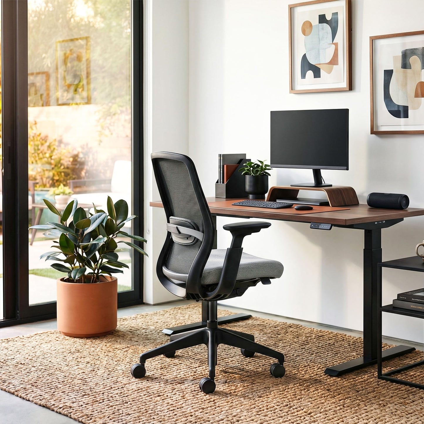 COLAMY Office Chair for Long Hours, Easy Wire-Control Desk Chair with Sliding Seat Depth & Thick Padded Lumbar Support, Heavy Duty 300 LBS High Back Mesh Computer Chair for Home Workstation,Grey
