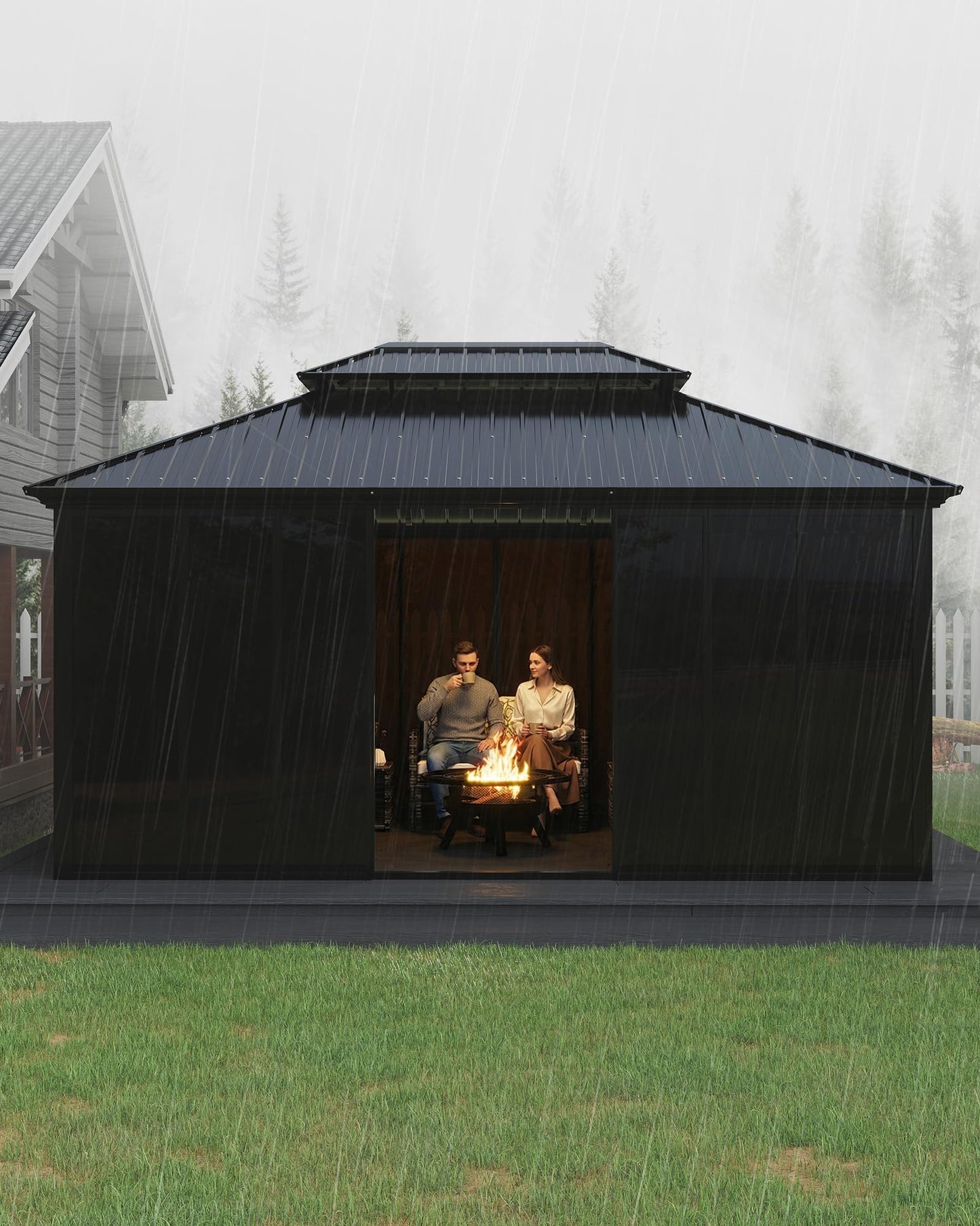 GarveeLife 12x16 ft Sunroom Hardtop Gazebo, Enclosed Gazebo with Floor-to-Ceiling Sliding Doors, All-Aluminum Alloy Frame, Screen Outdoor Room Solarium for Backyard, Patio, and Deck