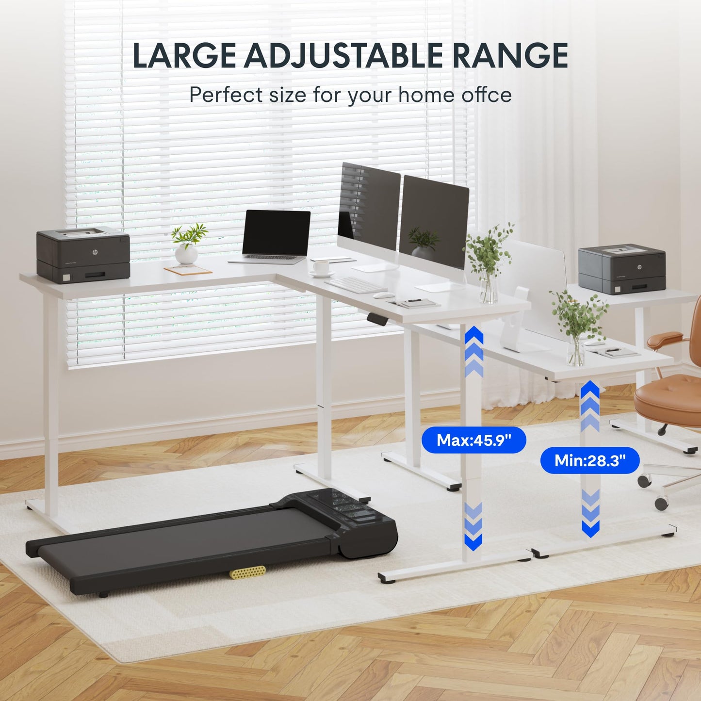 FLEXISPOT 63 x 47 Inch 3-Leg L Shaped Standing Desk, Electric Height Adjustable Sit Stand Corner Desk, Computer Workstation with Preset Controller for Home Office, White Frame with White Top
