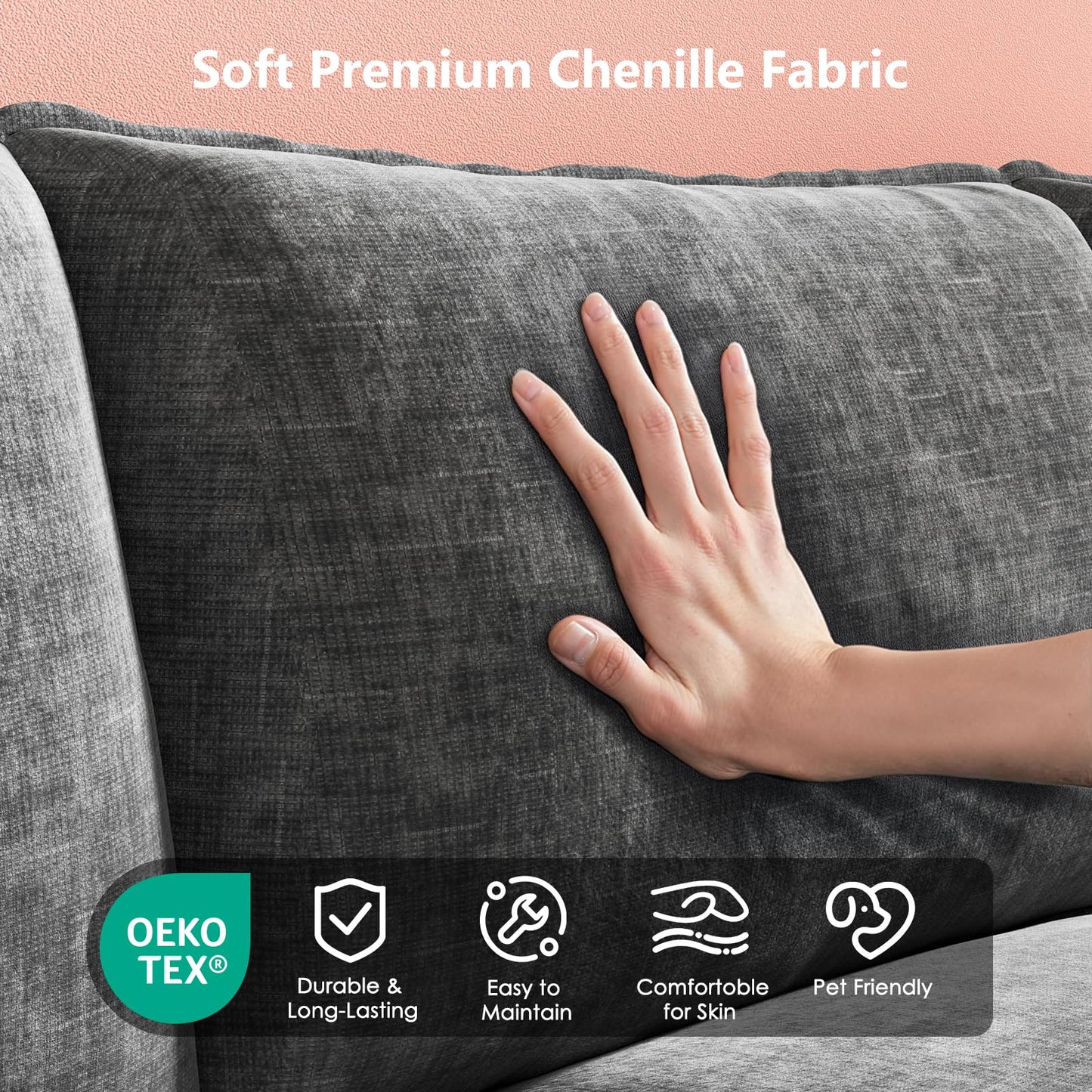 Marsail Modular Sectional Sofa 110.6" U-Shaped Modern Comfy Cloud Couch, 5-Seat Chenille Deep Seat Sofa with Throw Pillow & Movable Ottoman for Living Room, Bedroom and Apartment, Grey