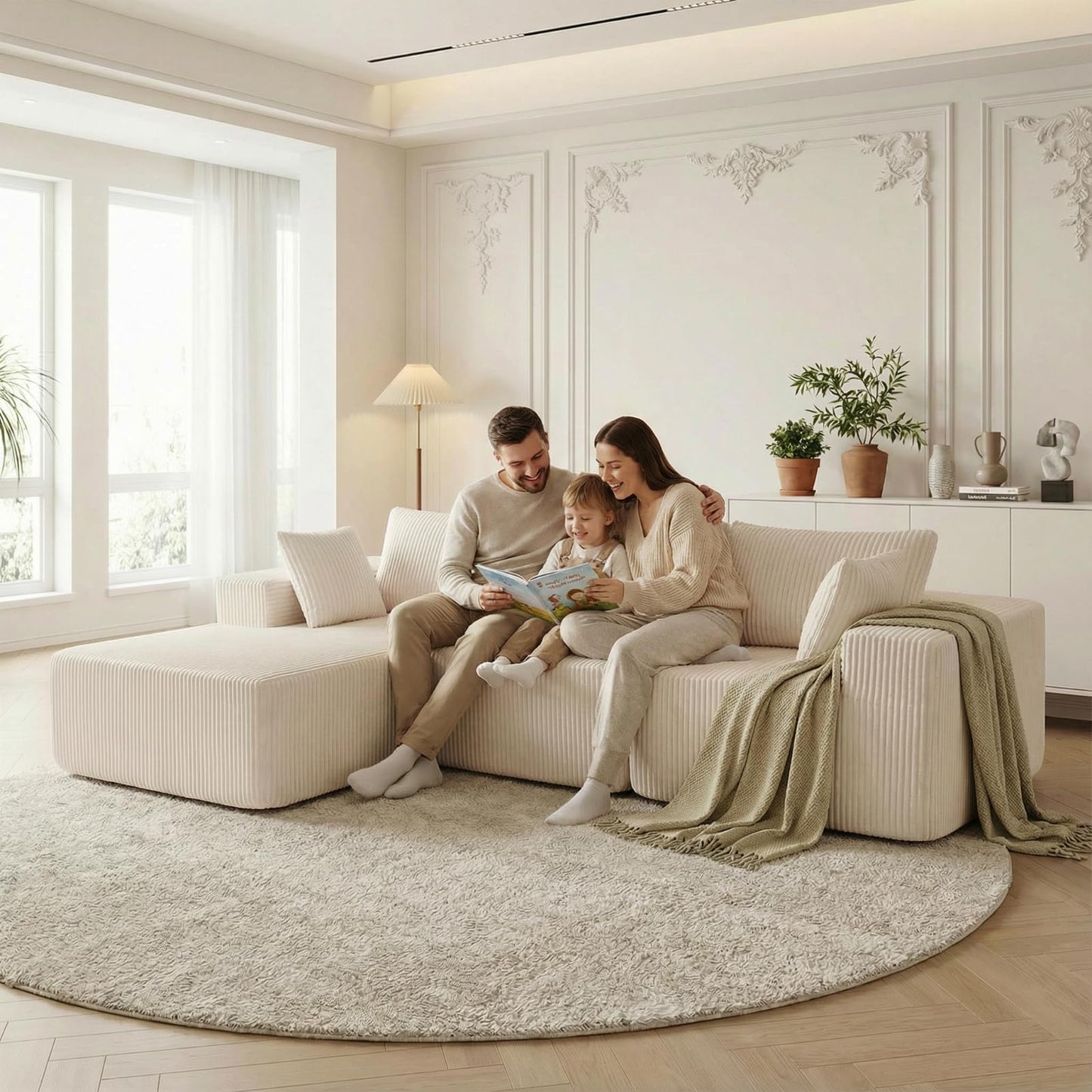 DUMOS 108” Modular Sectional Sofa, Cloud Sectional Couch with Deep Seat, Modern Modular L-Shape Sofa Couch with Chaise,Upholstered Boneless Couches for Living Room Bedroom (Beige,Left Facing Chaise)