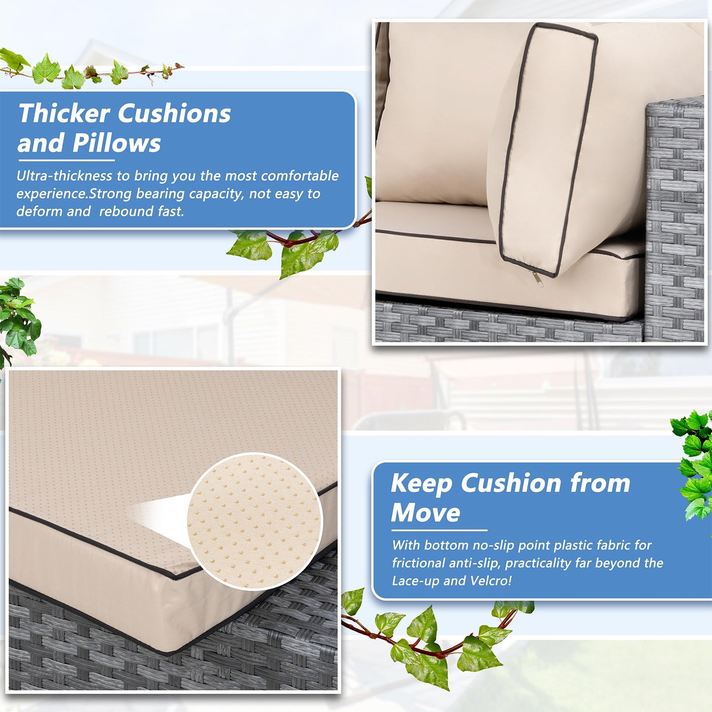 Shintenchi 5 Pieces Outdoor Patio Furniture Sets, Patio Sectional Sofa Couch, Gray PE Wicker Furniture Modular Patio Conversation Sets Patio Sofa with Washable Cushions & Table（Khaki）