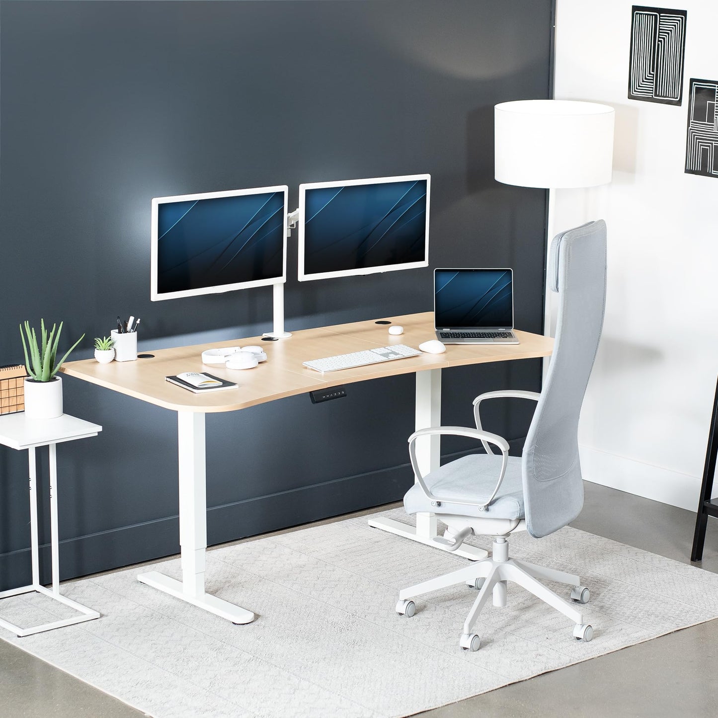 VIVO Electric 63 x 32 in Dual Motor Standing Desk, Memory Height Adjustment, 2B Series, Light Wood Top White Frame, DESK-KIT-2W1C