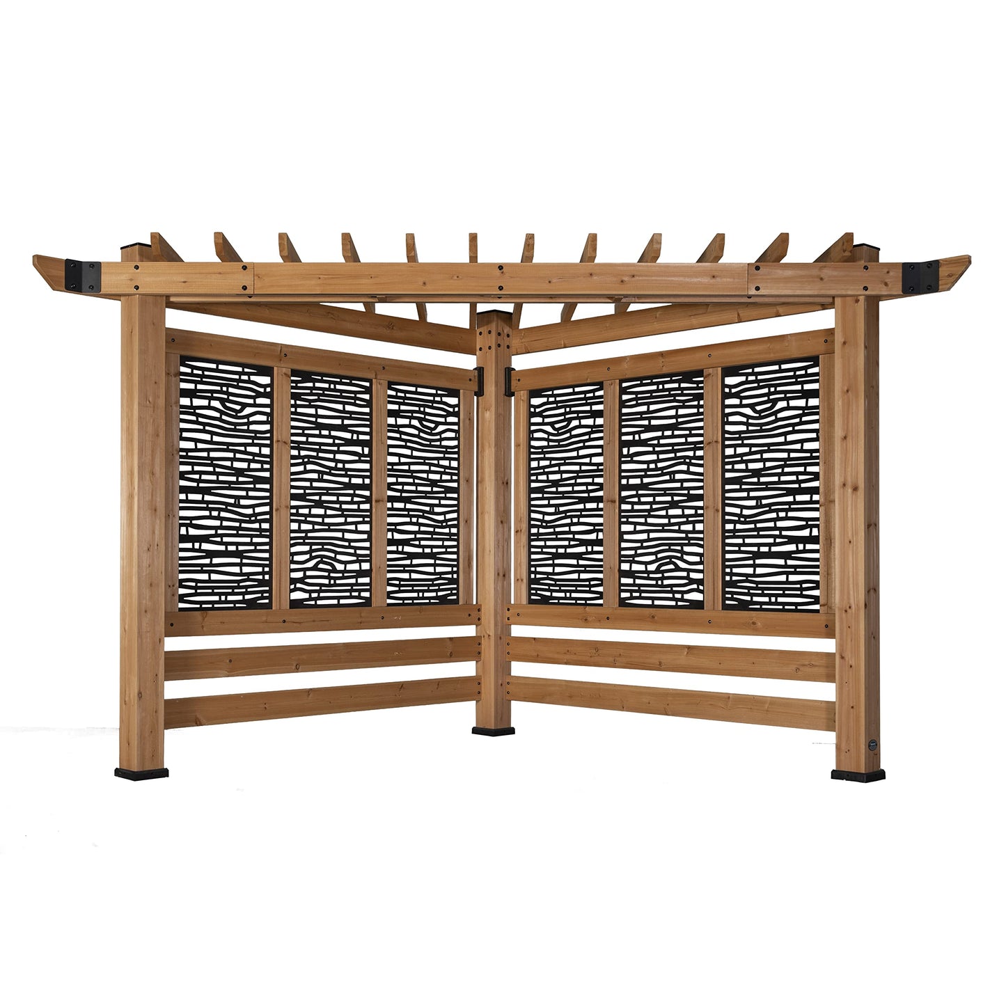 Backyard Discovery Verona 12' x 8' Cedar Wood Cabana Corner Pergola with Bamboo Privacy Panels for Outdoor Patio, Deck, Garden, Poolside, Entertaining