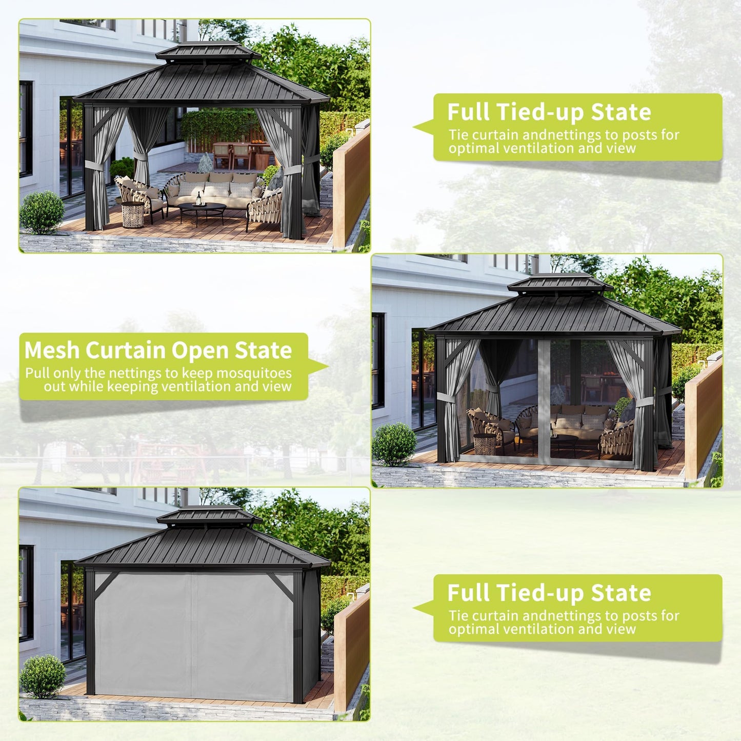 10 X12 ft Hardtop Gazebo, Galvanized Steel Double Roof with Curtains and Netting, Aluminum Frame Patio Gazebo for Patio, Garden and Lawn
