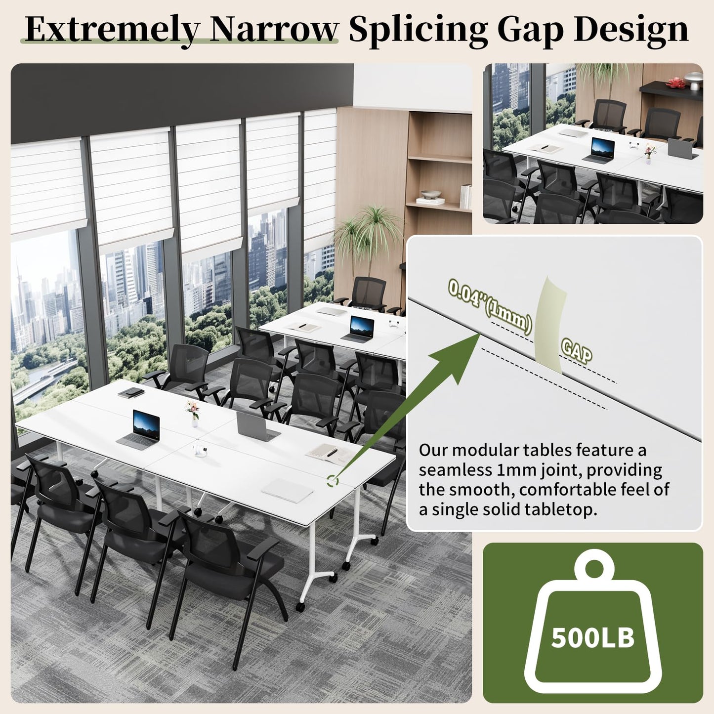 Modular Folding Conference Table with Wheels,8 Pack Mobile Conference Room Tables,Filp Top Rolling Meeting Training Tables for Office,Classroom,Library,Seminar,Boardroom,school(8pack,White,71in)