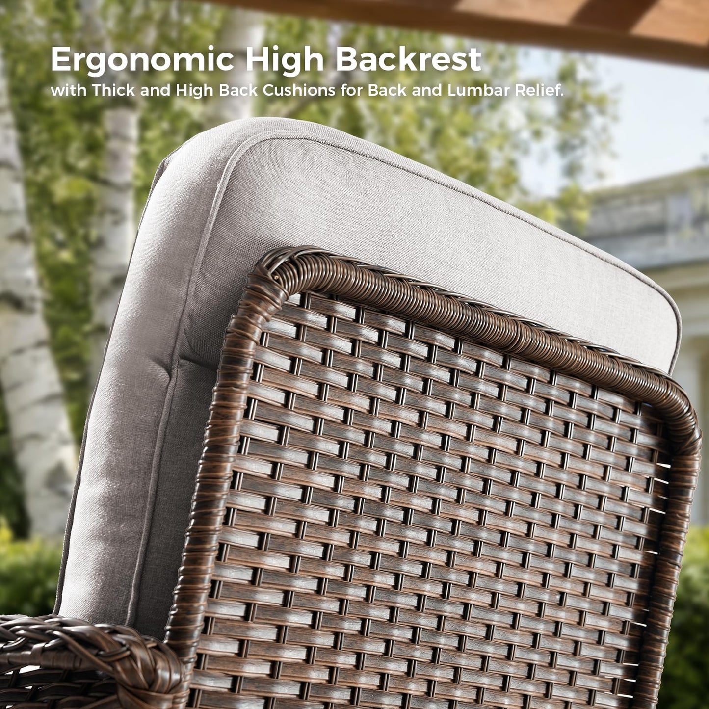 Luxury Patio Furniture Set with 6-inch Thick Cushions, Outdoor Furniture Set with High Back Swivel Chairs, 6 PCS Wicker Outdoor Conversation Set for Porch, Patio, Yard, Deck, Poolside, Brown/Beige