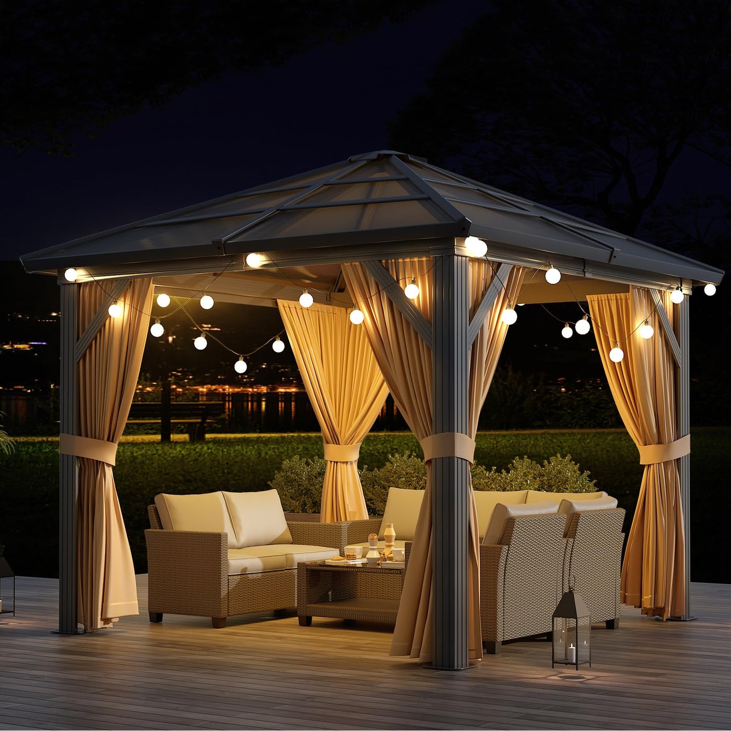 GAOMON 10x12ft Gazebo, Hardtop Outdoor Canopy Aluminum Frame Permanent Gazebo with Netting and Curtains, Polycarbonate Garden Tent for Patio, Lawn, Backyard, Deck (10'x12')