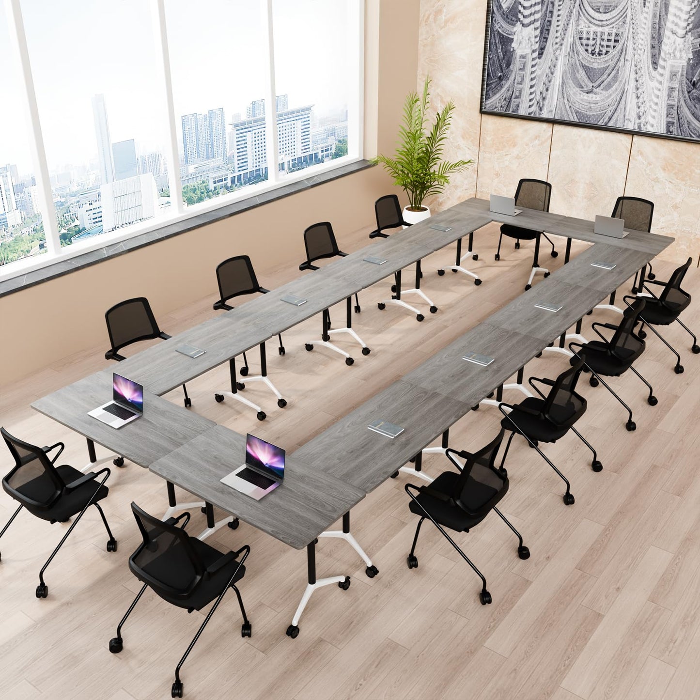 ZanyCajole Conference Room Table, Folding Conference Table with Silent Wheels, Modular Flip Top Mobile Training Tables for Office, Training Room, Meeting Rooms, School, 2-16 Person (4, Grey, 55.1in)