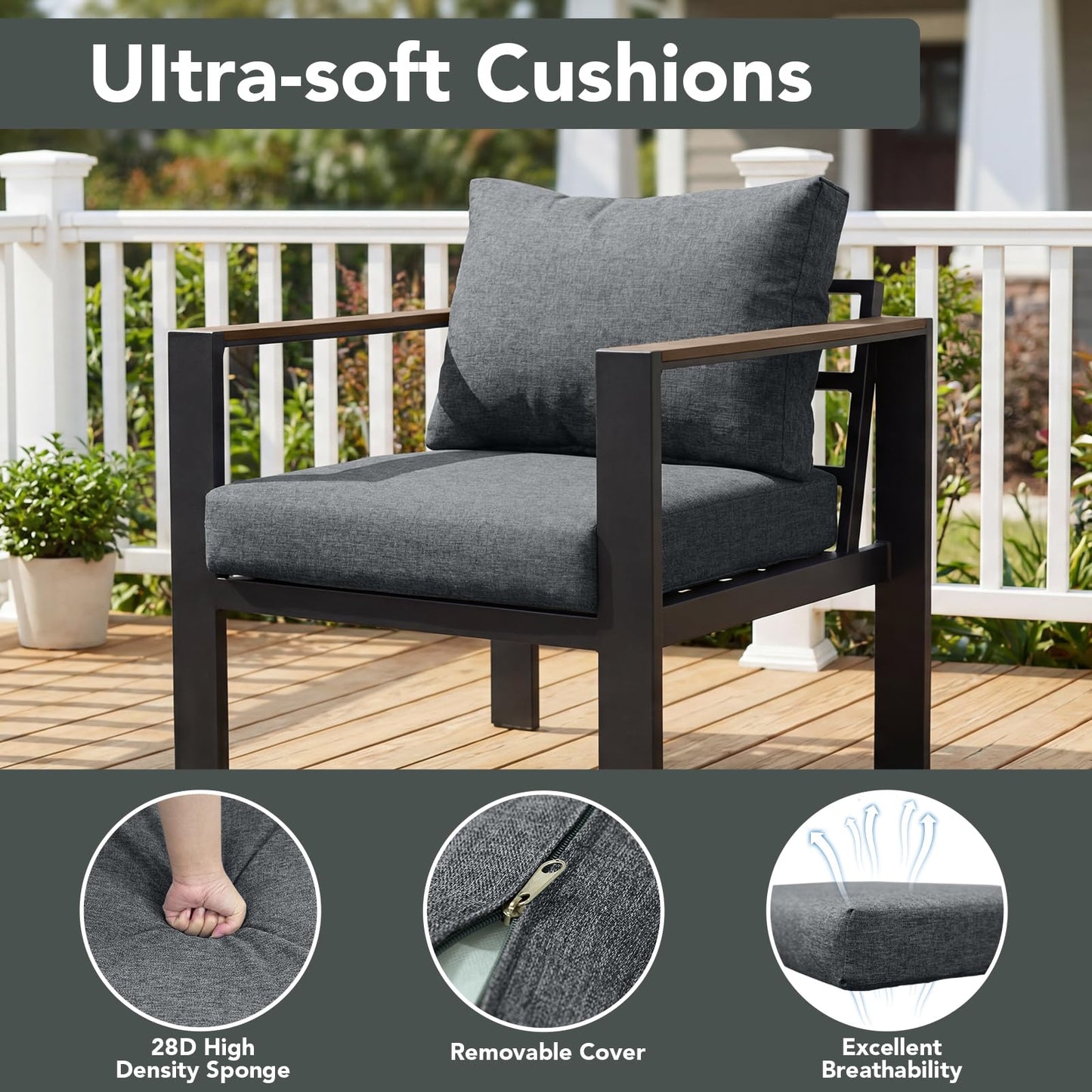 SAILARY Outdoor Patio Furniture Set 7 Pieces Luxury Aluminum Patio Conversation Set with Coffee Table and 2 Ottoman 9 Seats, Thick Cushions, Large Sectional Sofa for Porch, Balcony, Deck, Yard, Gray
