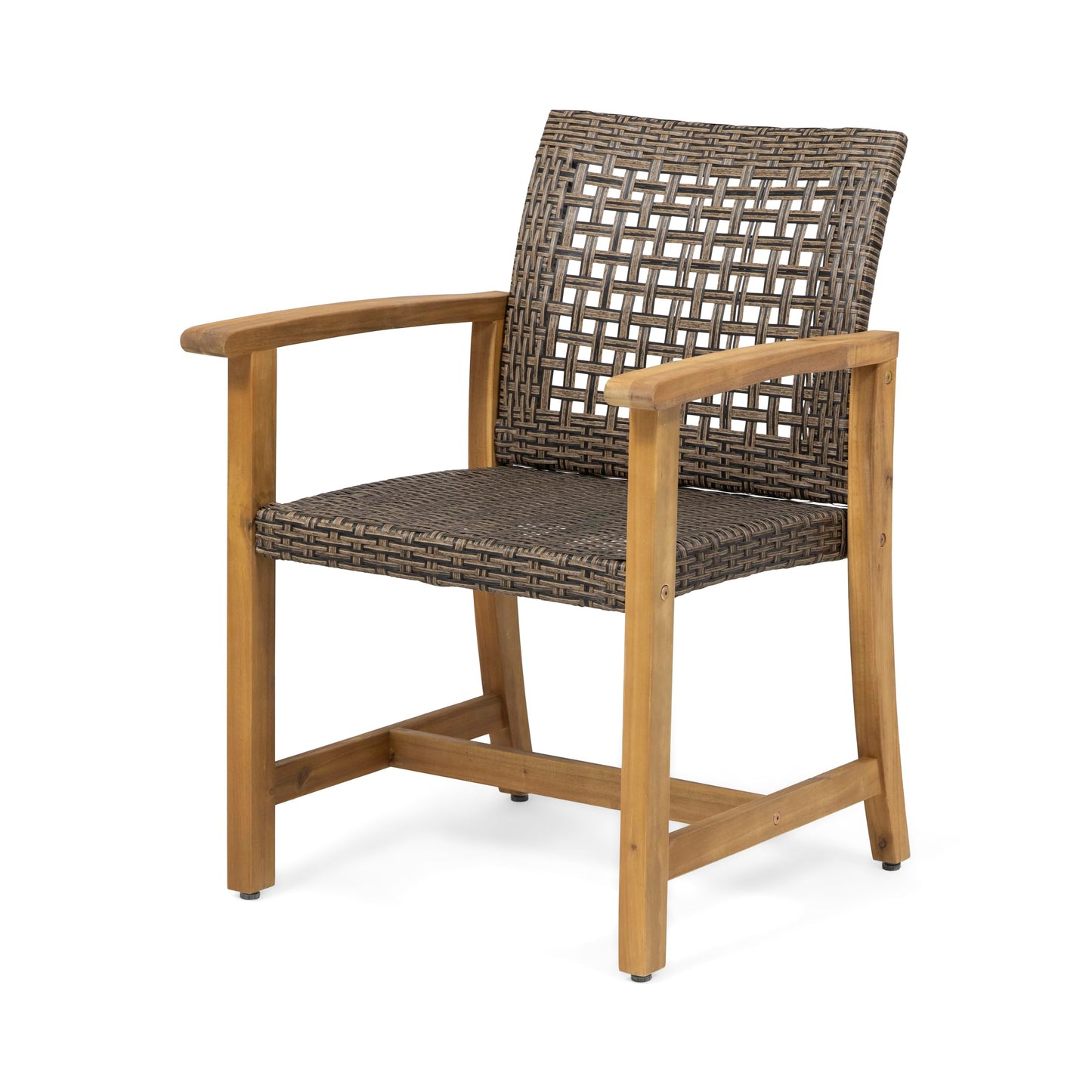 Merax 5 Piece Patio Dining Set, Outdoor Acacia Wood 63" Slatted Dinning Table and 4 Rattan Arm Chairs w/Sturdy Wood Legs for Backyard,Balcony, Garden, Poolside, Mocha+Teak