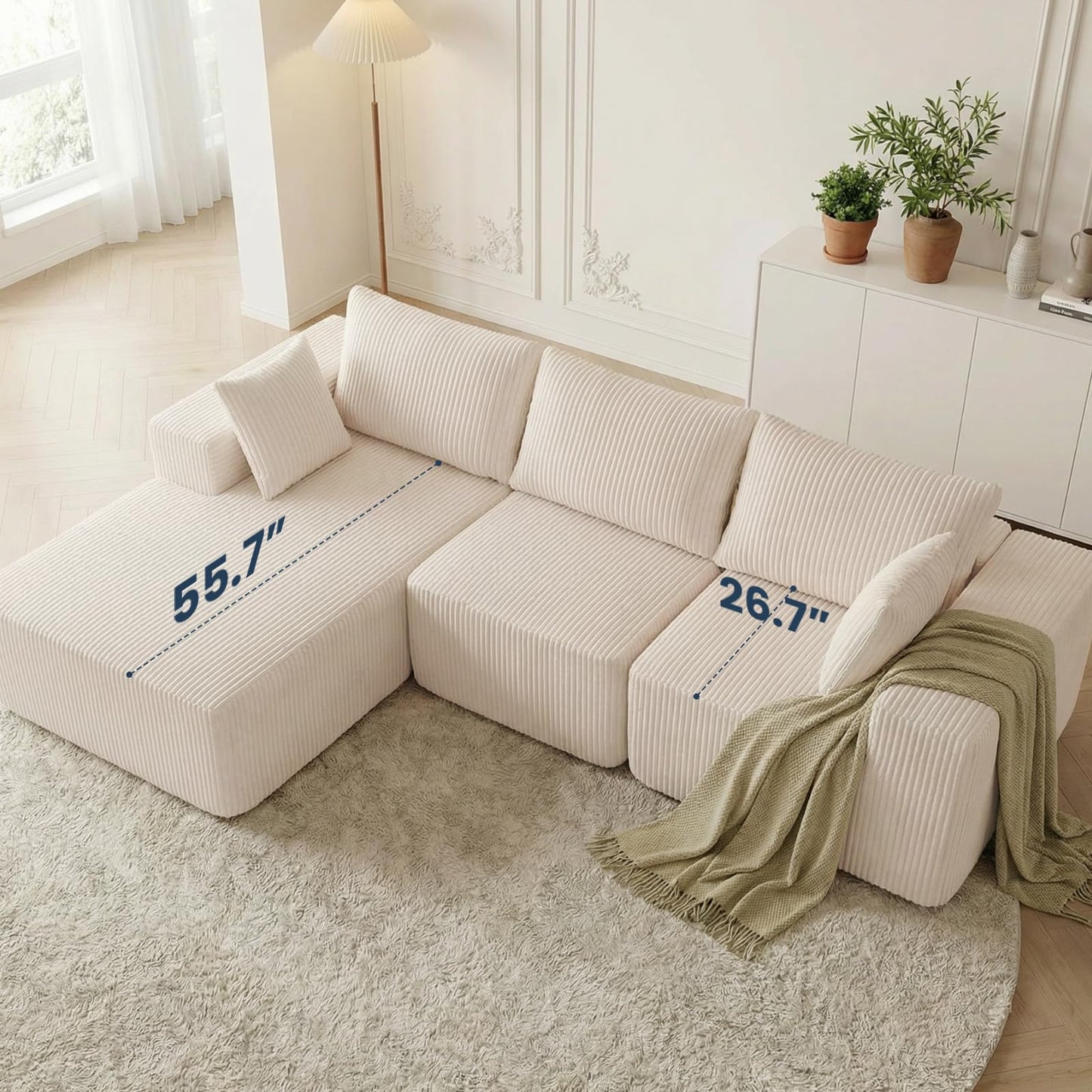 DUMOS 108” Modular Sectional Sofa, Cloud Sectional Couch with Deep Seat, Modern Modular L-Shape Sofa Couch with Chaise,Upholstered Boneless Couches for Living Room Bedroom (Beige,Left Facing Chaise)