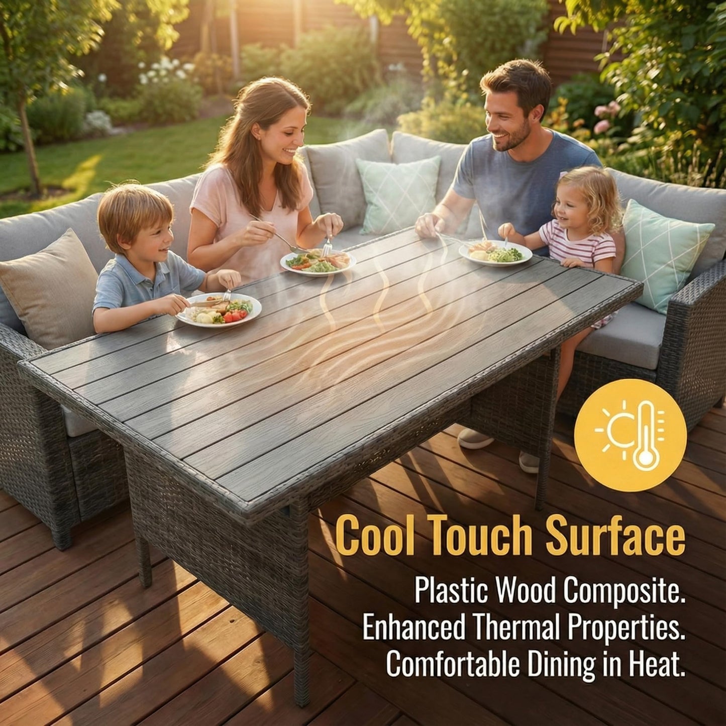 Wisteria Lane 7 Piece Patio Furniture Set, Wicker Patio Sectional with Wide Armrest, All Weather Outdoor Dining Set, Outdoor Furniture Patio Conversation Set with Ottoman, Grey