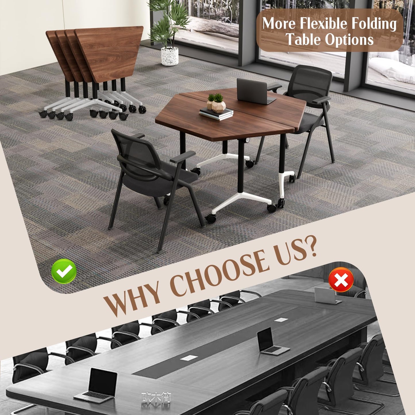 6 Pack Folding Conference Table,T-Shaped Conference Room Tables with Wheels, 47.2 in Modern Conference Table,Mobile Modular Seminar Meeting Desk for Classrooms,Office & Seminar (6, Walnut)