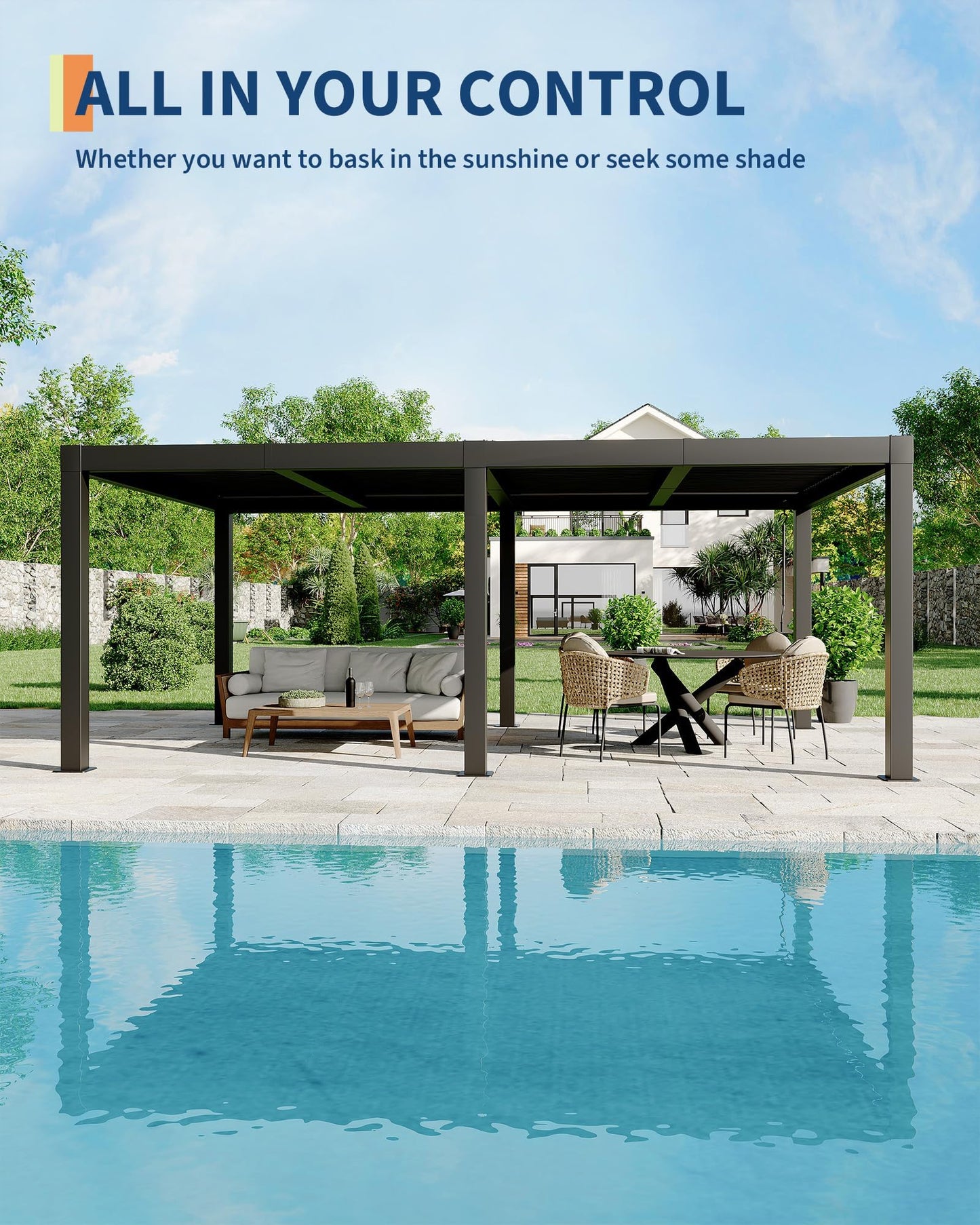 Garvee 12x20ft Louvered Pergola - All-Aluminum Outdoor Pergolas with Adjustable Louvered Roof, Integrated Drainage System, Outdoor Gazebo for Deck, Patio, Backyard and Garden, Gray