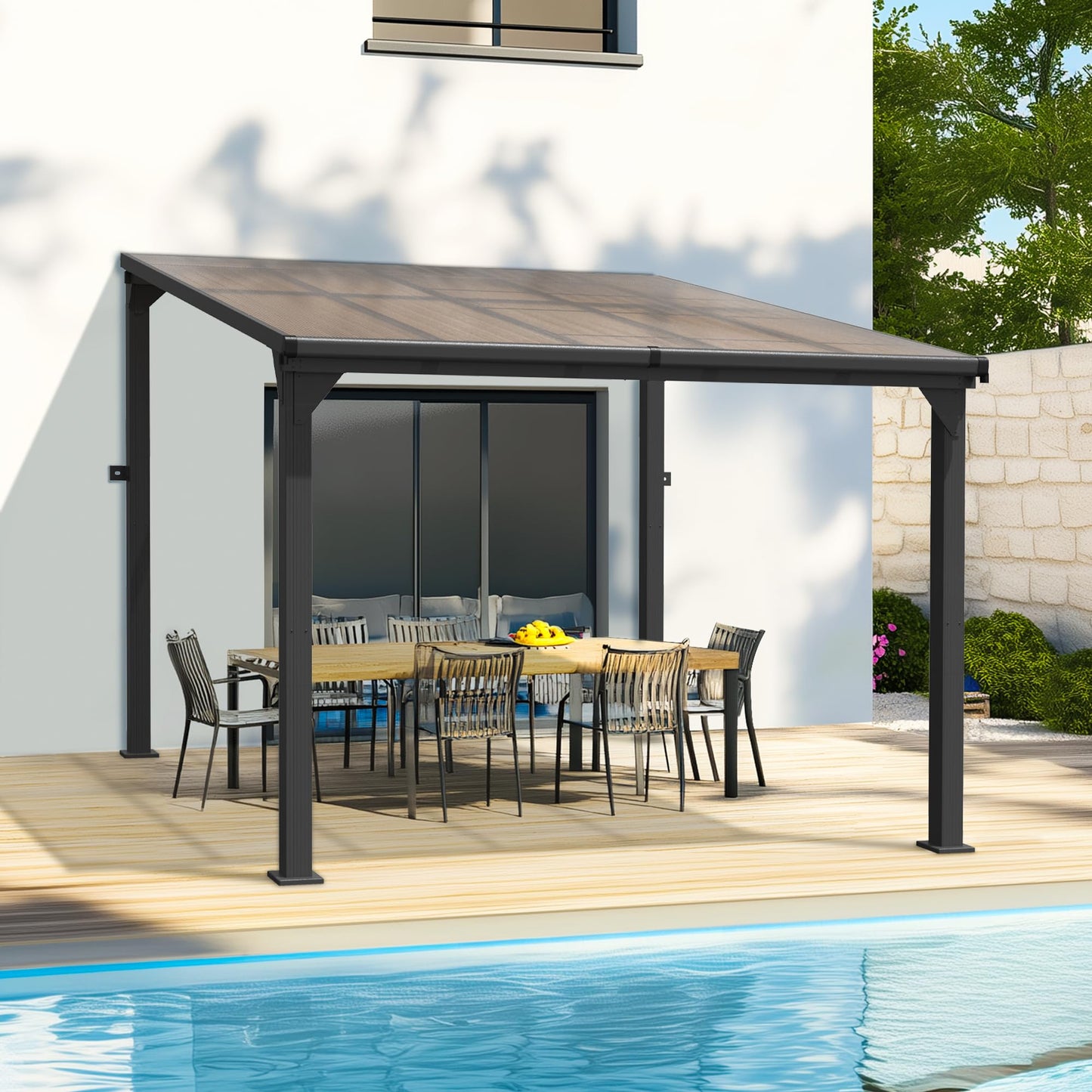 Patiopia 10 * 10FT Pergola,4 * 4 Inch Thickened Pillars & Enlarged Base,Outdoor Hardtop Lean to Gazebo,Wall Mounted Pergola,Pergolas Gazebos Clearance,Aluminum Frame Pergola,UV Resistant Patio Roof