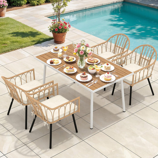YITAHOME Outdoor Patio Dining Set 5pcs 59" Outdoor Table and Chairs Patio Dining Furniture Sets for 4/6 with Umbrella Hole Outdoor Dining Table Set for Garden Lawn Porch Indoor Brown