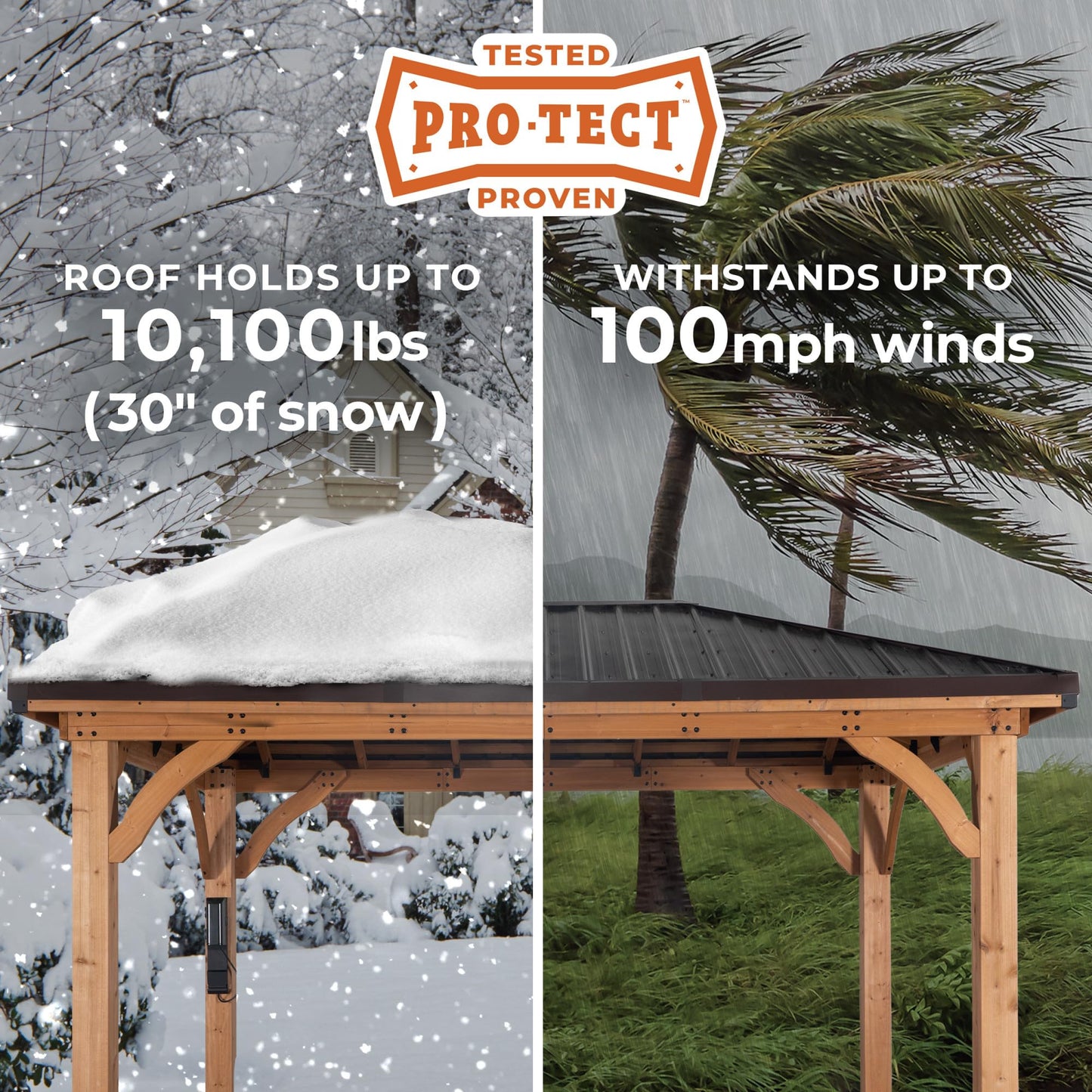 Backyard Discovery Barrington 16' x 12' Cedar Wood Outdoor Gazebo Pavilion with Hardtop Galvanized Steel Hip Roof, Snow Support, Wind Resistance, PowerPort, Shade for Garden, Patio, Deck, Entertaining