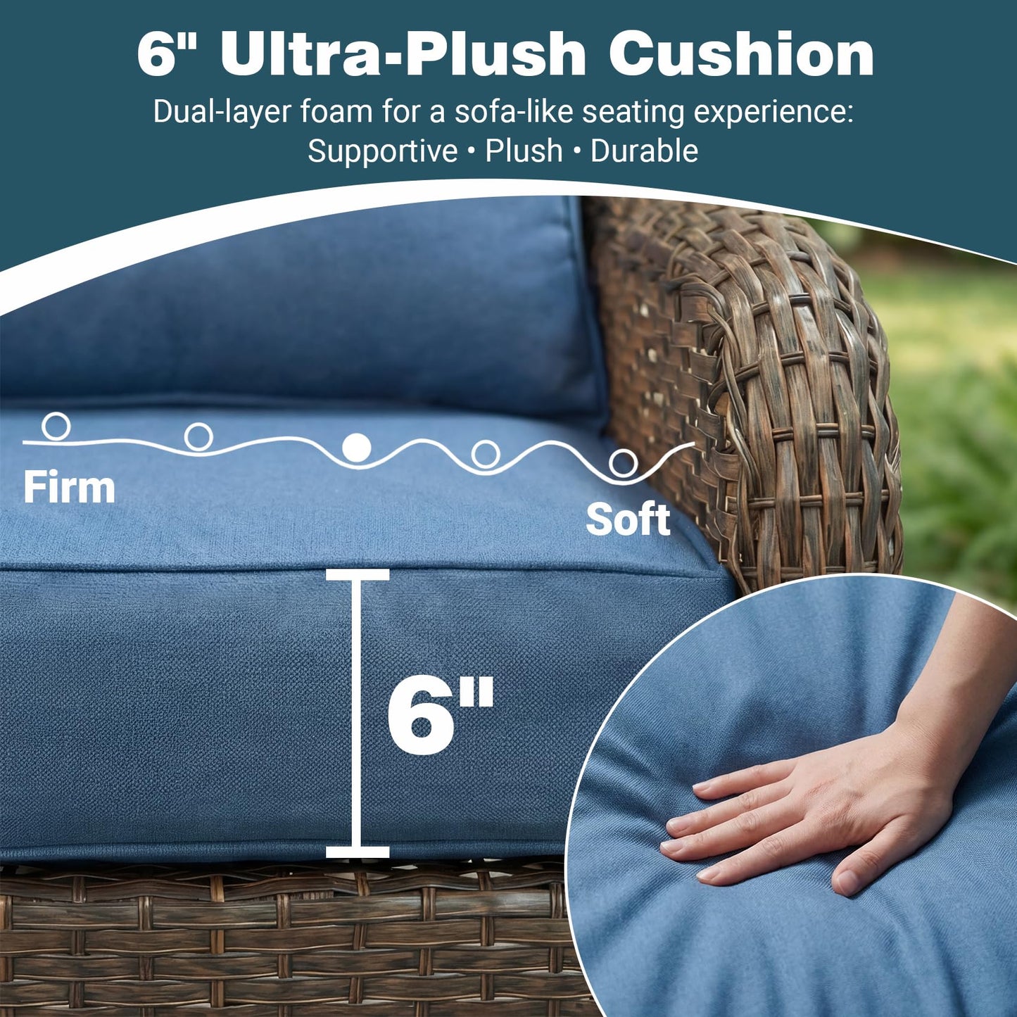 SAILARY Patio Furniture Set, 3PCS Outdoor Wicker Conversation Set Porch Furniture with 6" Thick Cushions, High Back Swivel Chairs, Weather Resistant Olefin Fabric for Garden, Poolside, Navy Blue