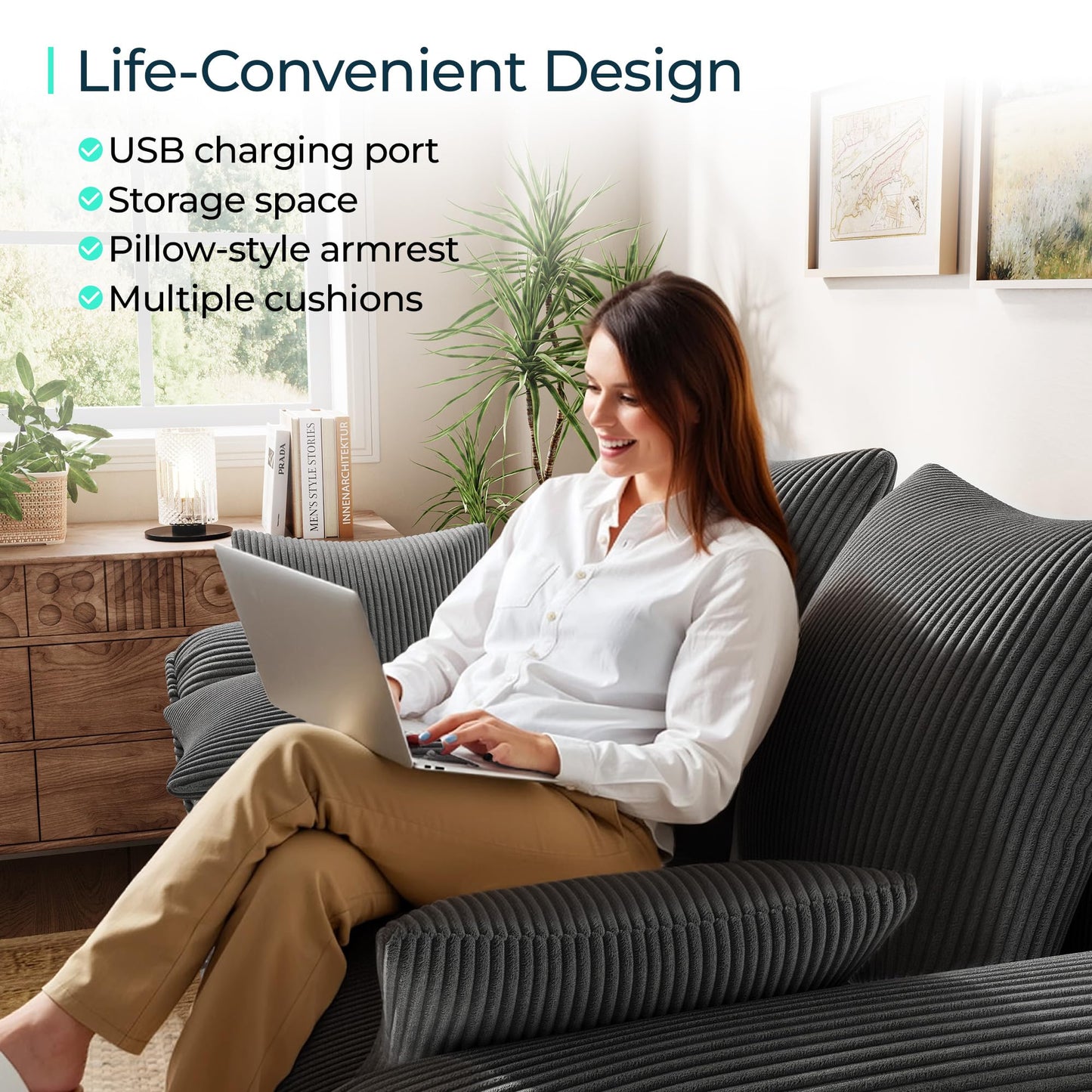 LINSY HOME 90.5'' Sectional Sleeper Sofa with Pull Out Couch Bed Modular (Gray, 90.5'')