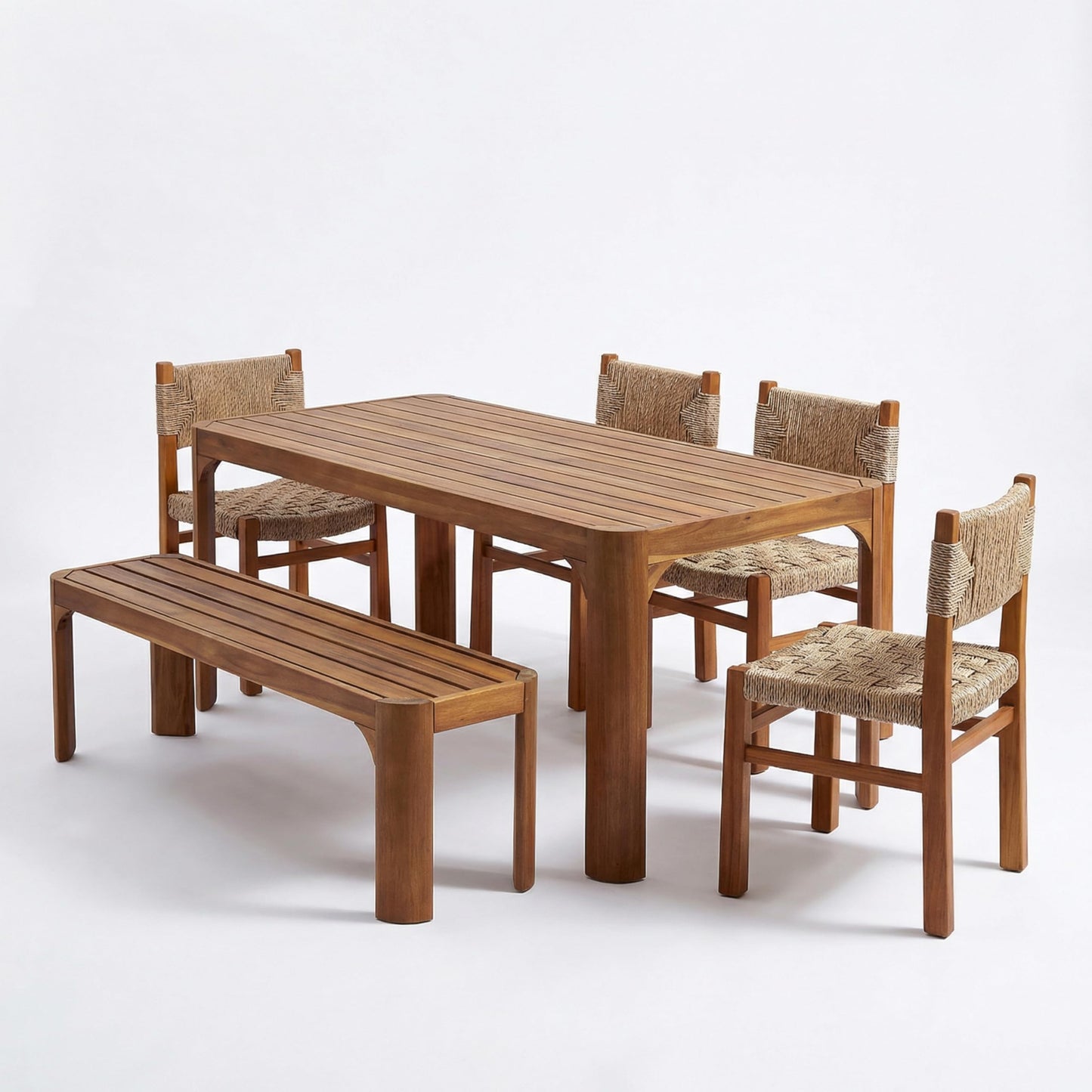 Christopher Knight Home 6 Piece Outdoor Acacia Wood Patio Dining Set, 70 Inch Rectangular Table with 4 Wicker Dining Chairs and Bench, Teak Finish Patio Table and Chairs Set for Garden Backyard Deck