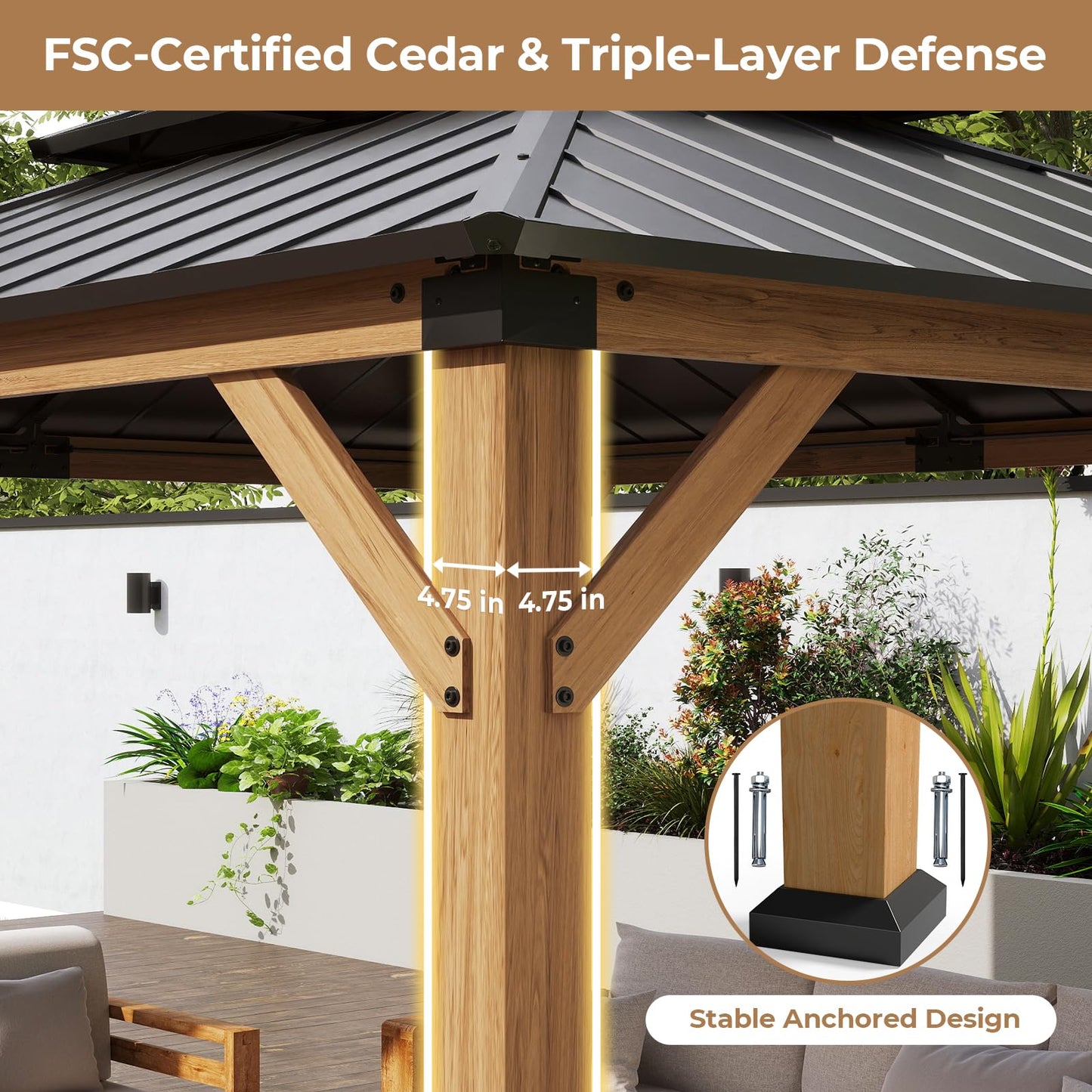 Jocoevol 10' X 12' Wood Gazebo Hardtop Outdoor Permanent Pavilion with Double Galvanized Steel Roof, Curtains and Netting, Snow Support, Wind Resistance, for Backyard Garden, Lawns, Patio