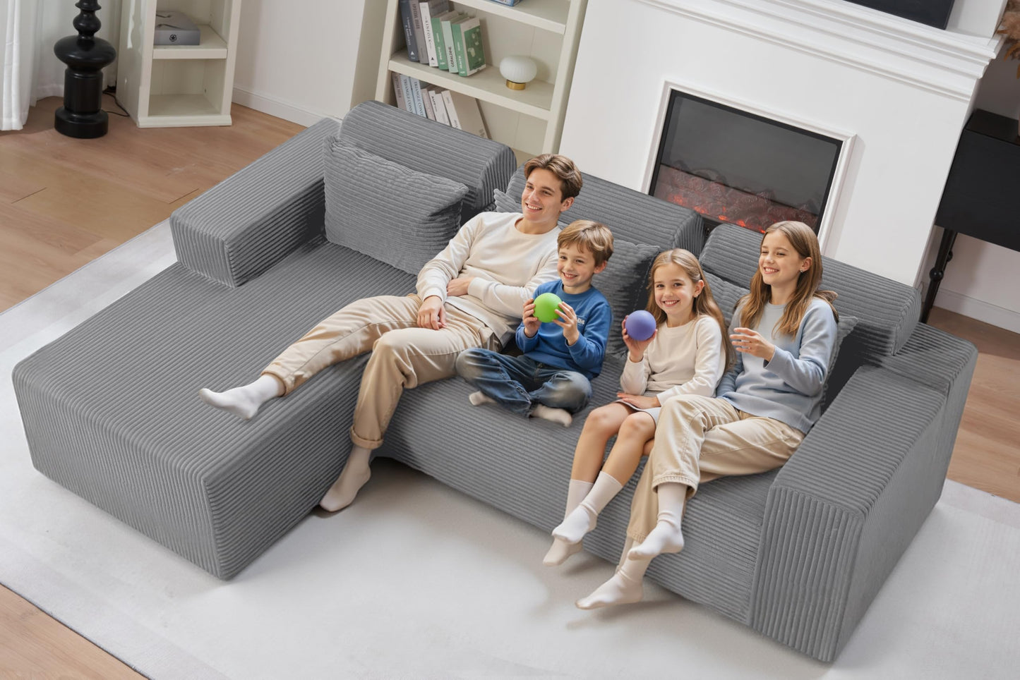 HABUTWAY Sectional Couches for Living Room,No Assembly L Shaped Couch 105" Modular Sectional Sofa Couch with Deep Seat,Cloud Couches Furniture Sets for Apartment,Corduroy (Light Grey, Left Facing)